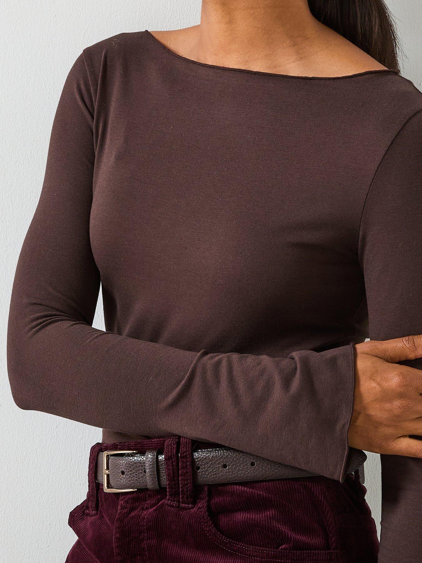 Image 6 of 6 of Mango Boat Neck T-shirt - Brown