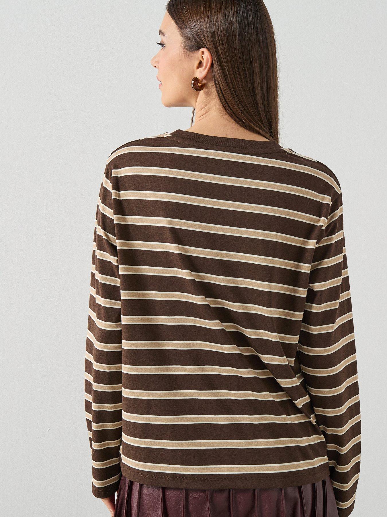  image of mango-long-sleeved-striped-t-shirt-brown