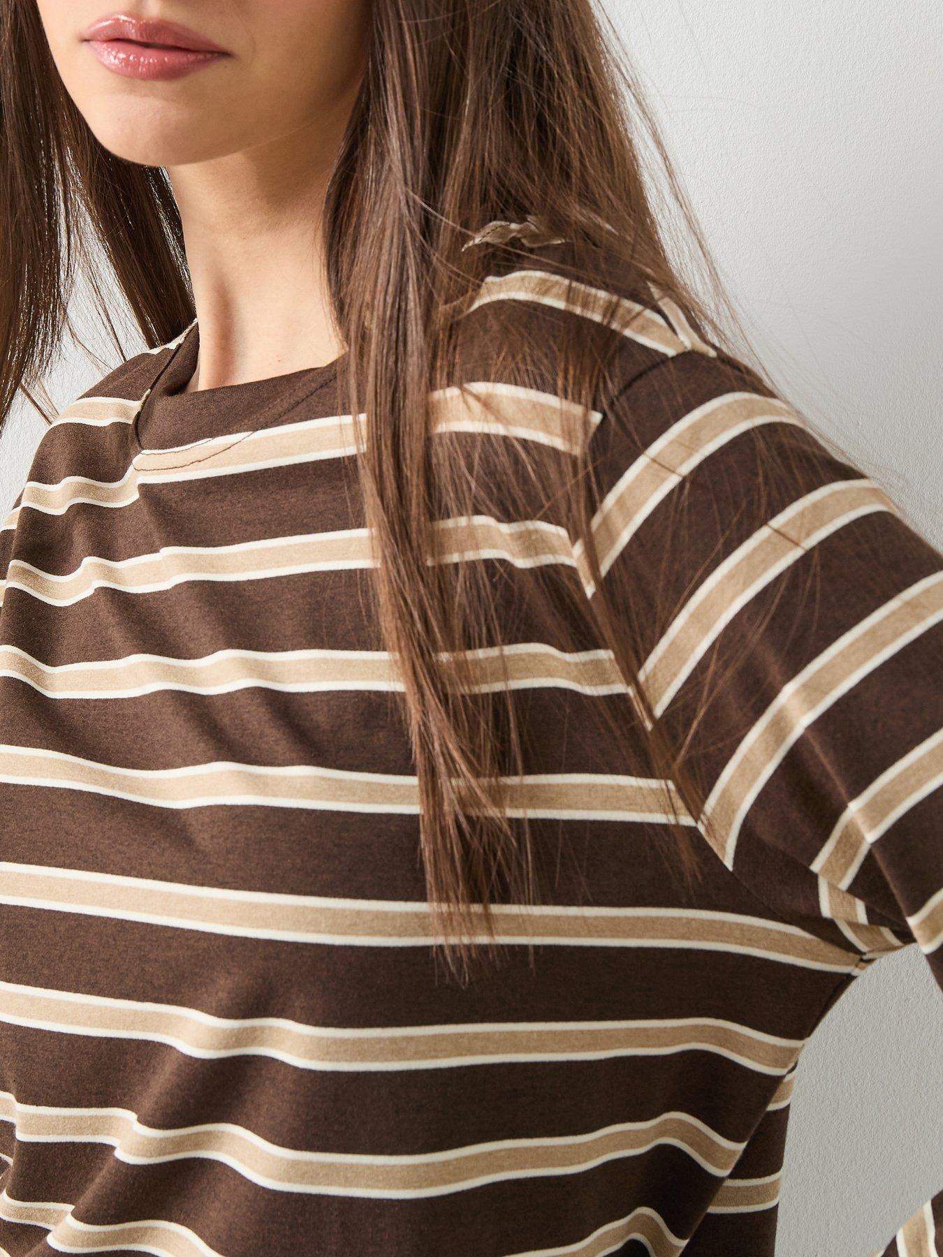  image of mango-long-sleeved-striped-t-shirt-brown