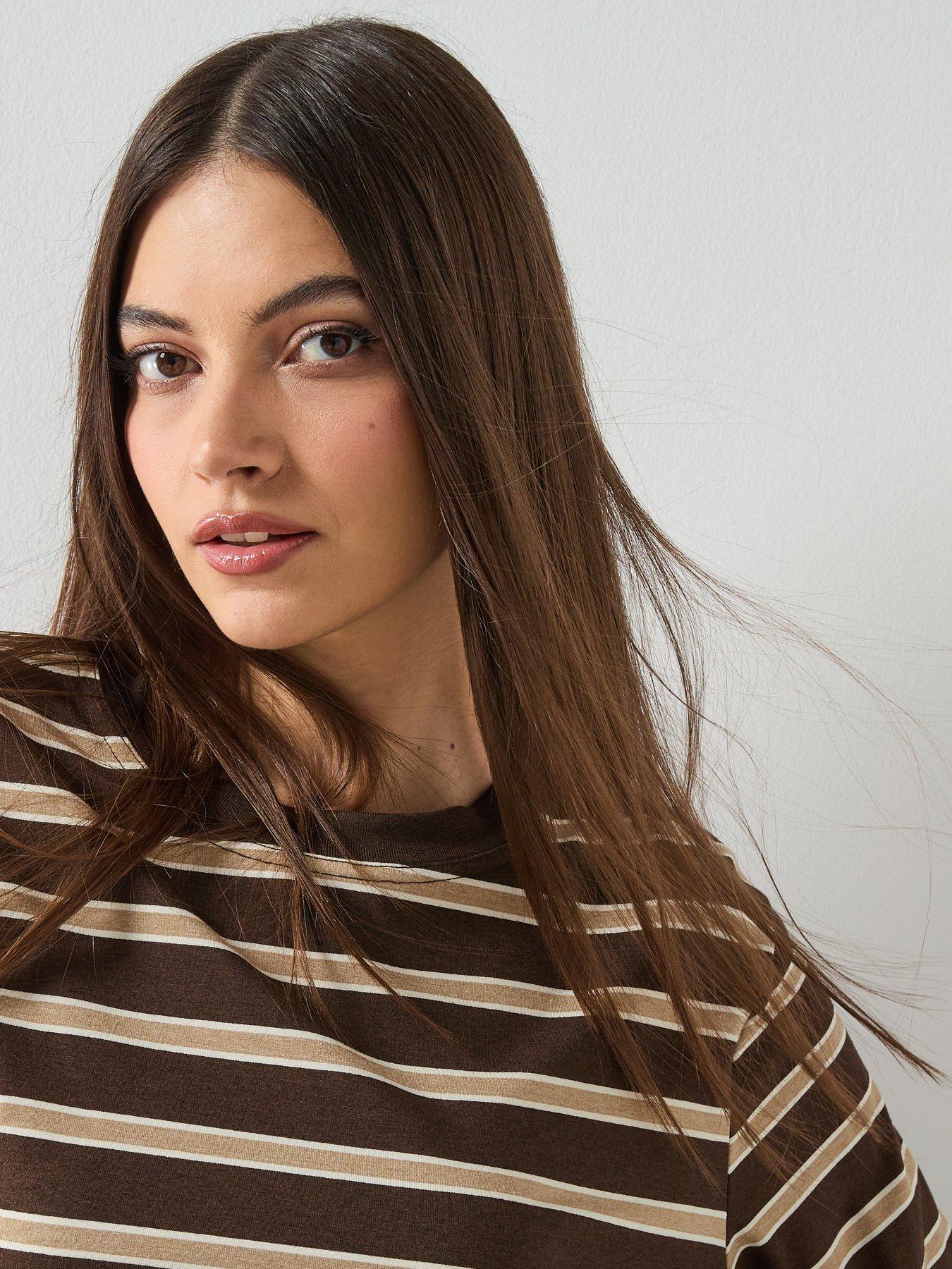  image of mango-long-sleeved-striped-t-shirt-brown