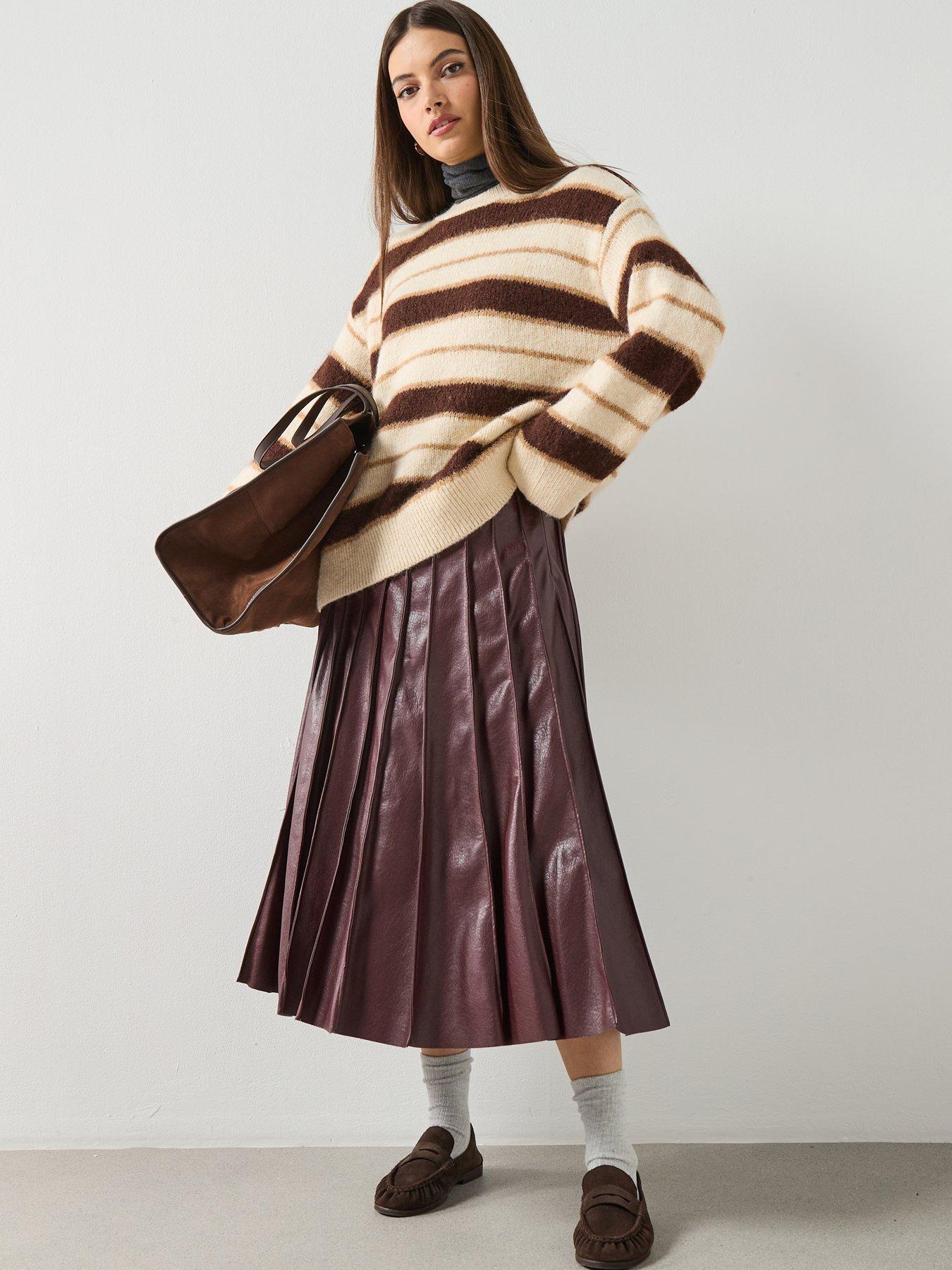 Image 3 of 6 of Mango Knit Striped Sweater - Ecru