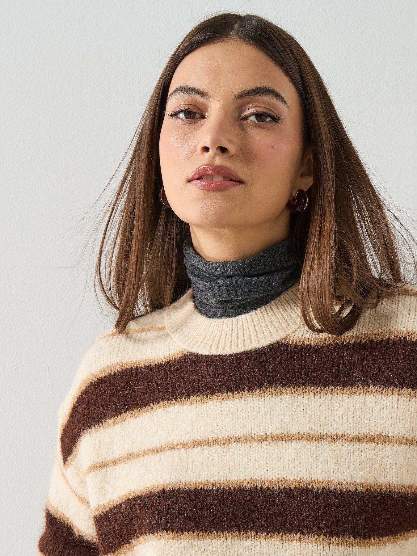 Image 4 of 6 of Mango Knit Striped Sweater - Ecru