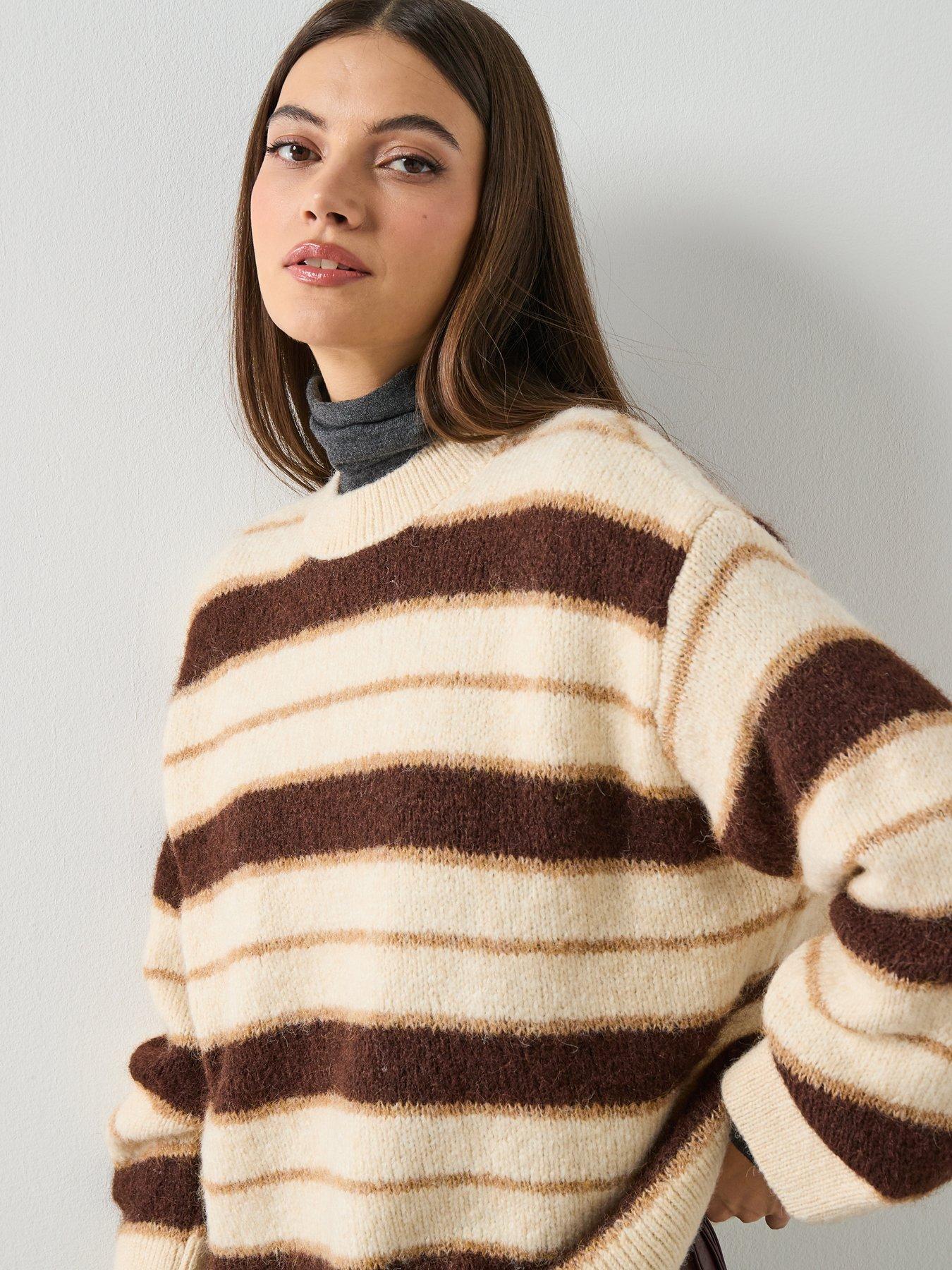 Image 6 of 6 of Mango Knit Striped Sweater - Ecru