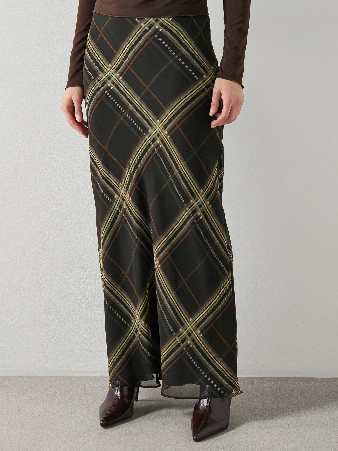 Image 1 of 6 of Mango Checked Long Skirt - Black