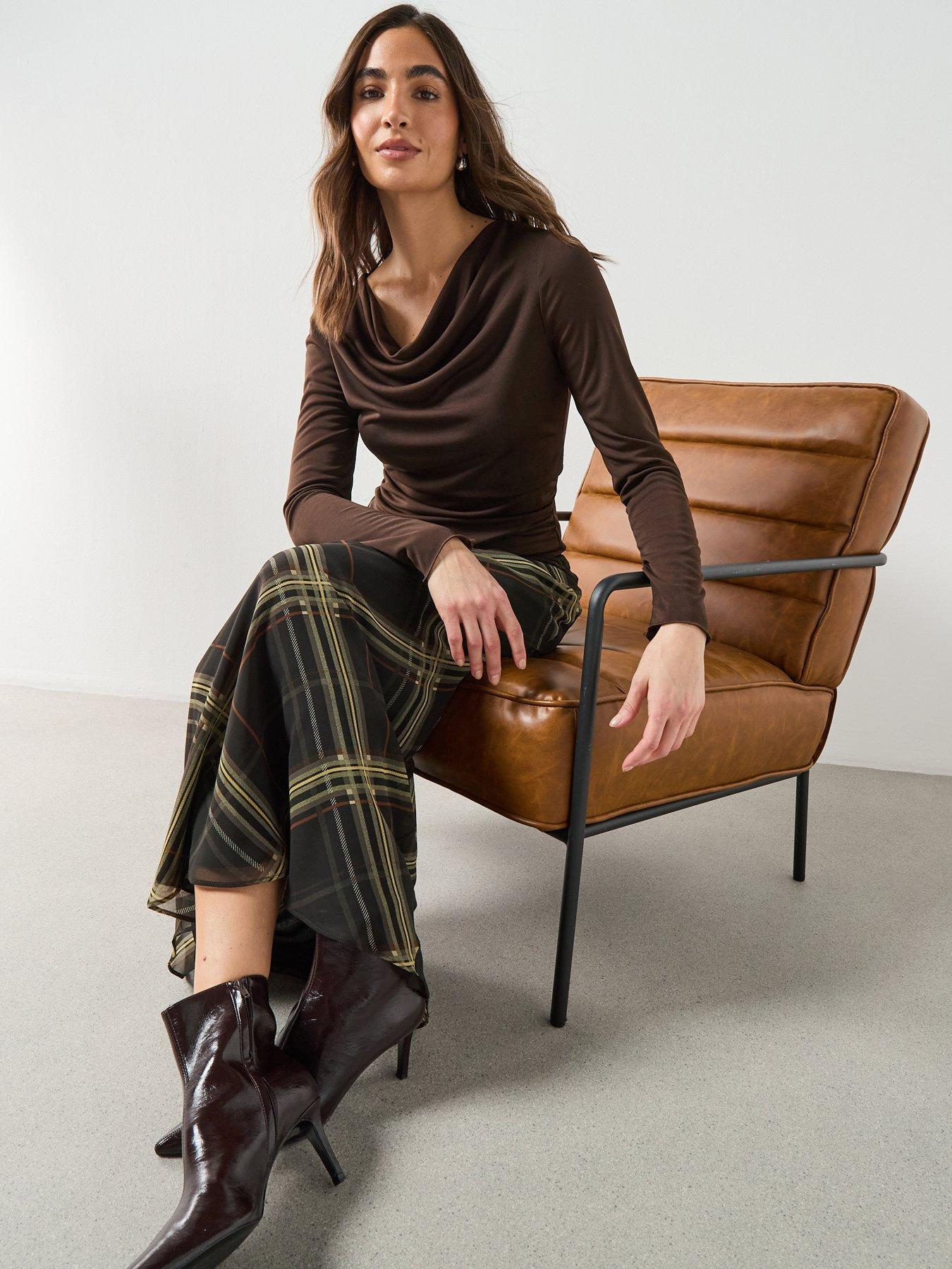 Image 4 of 6 of Mango Checked Long Skirt - Black