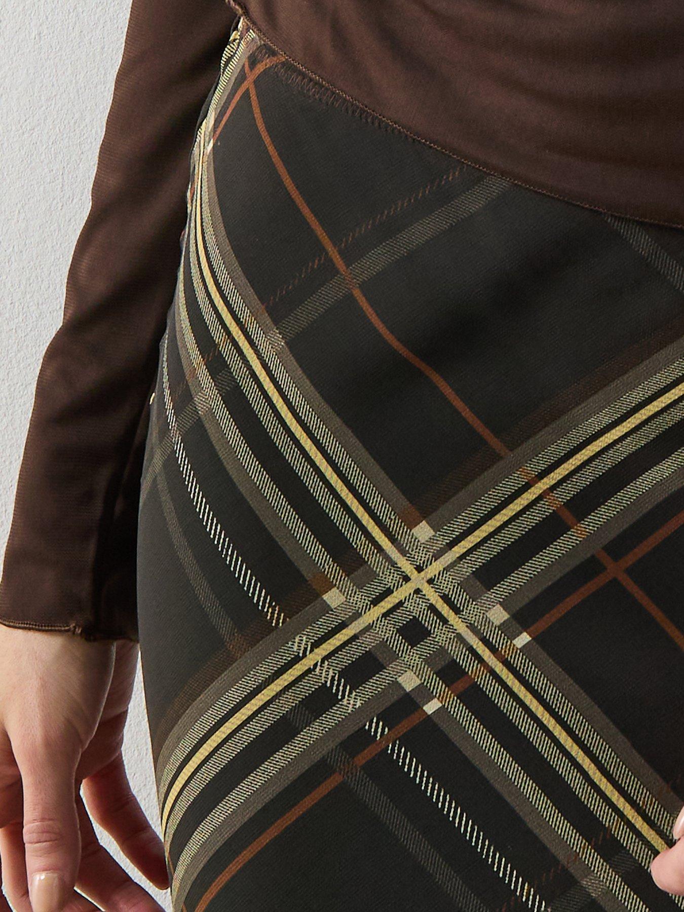 Image 5 of 6 of Mango Checked Long Skirt - Black
