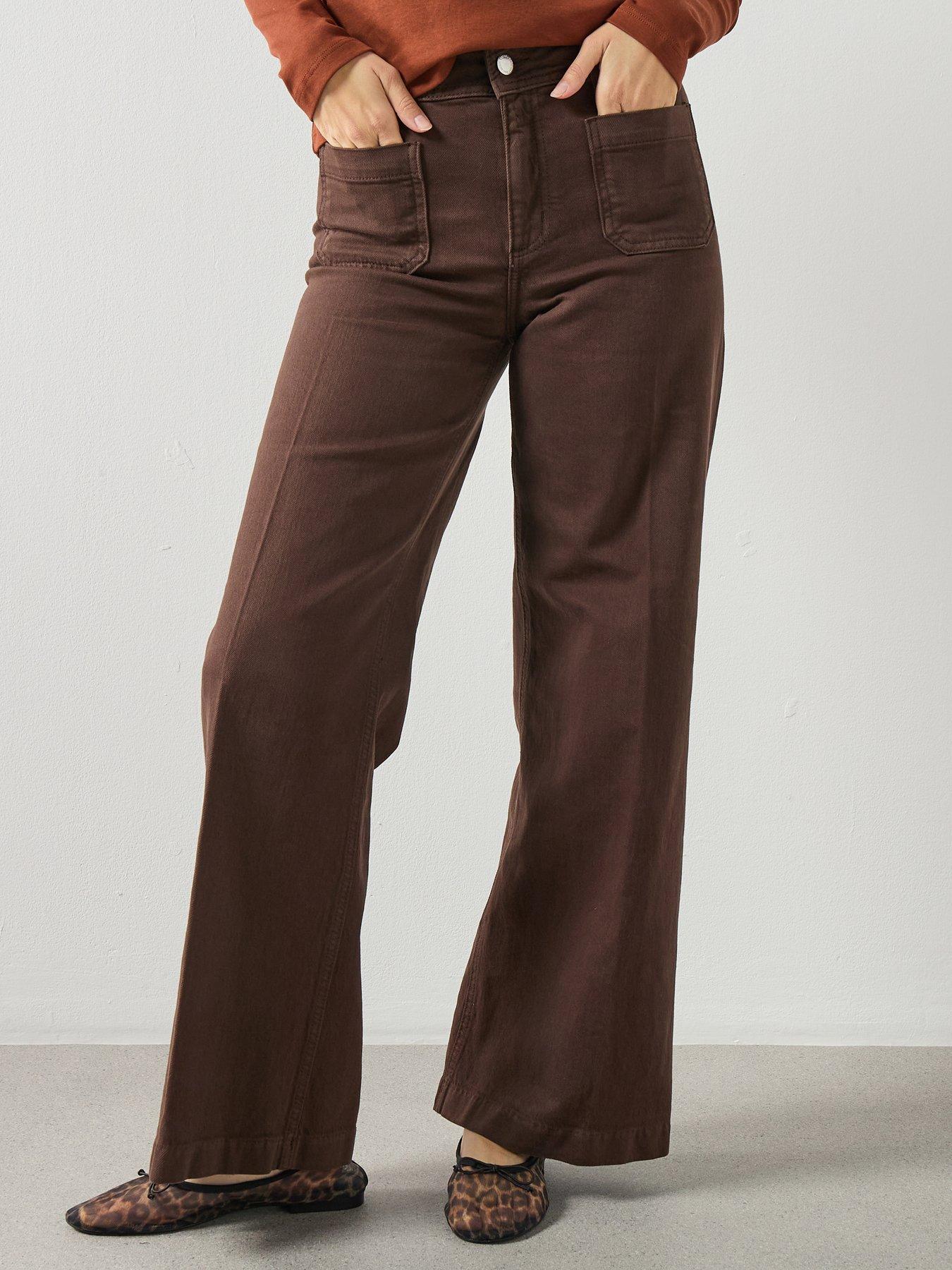  image of mango-wide-leg-jeans-with-pockets-brown