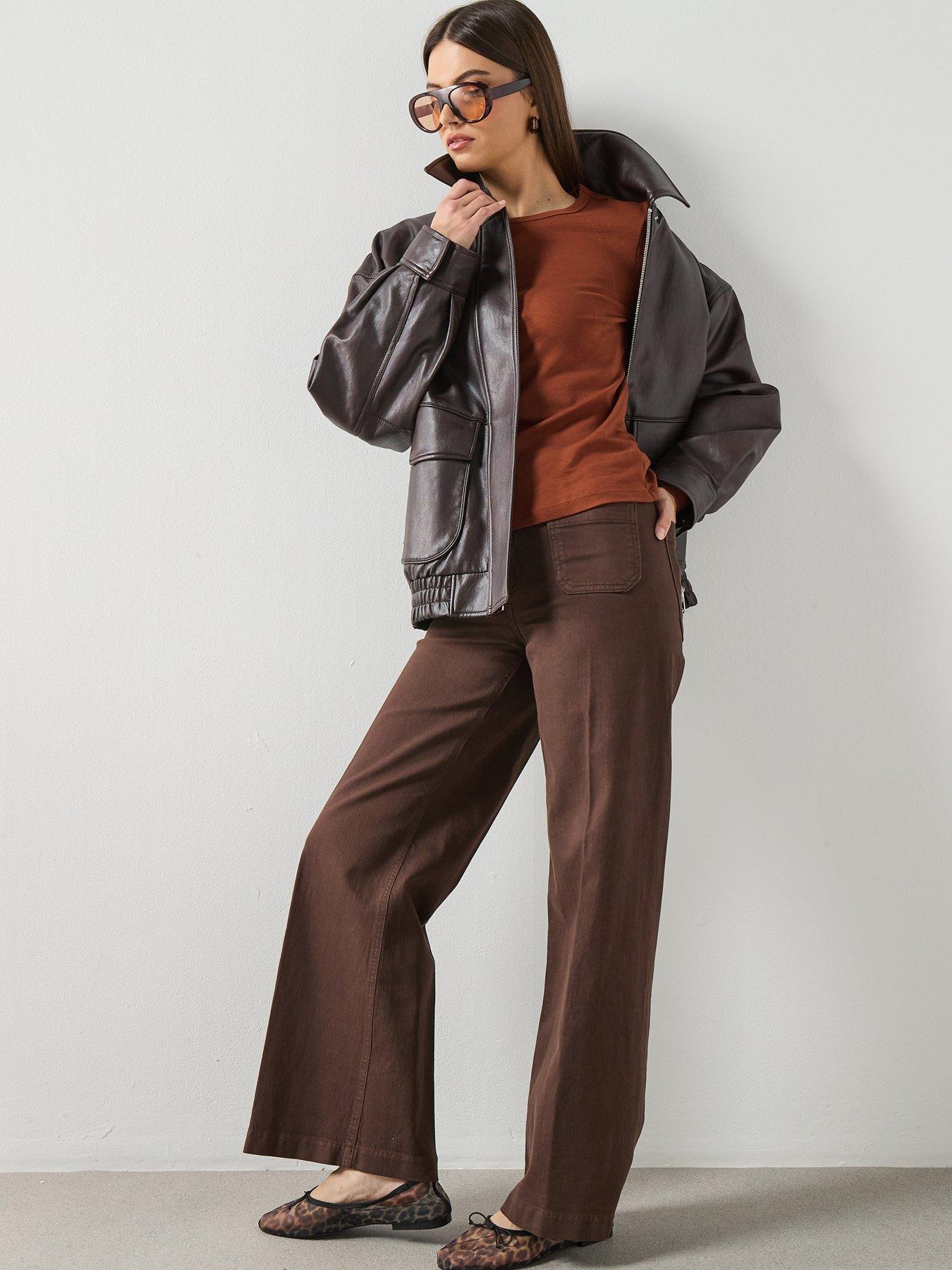  image of mango-wide-leg-jeans-with-pockets-brown