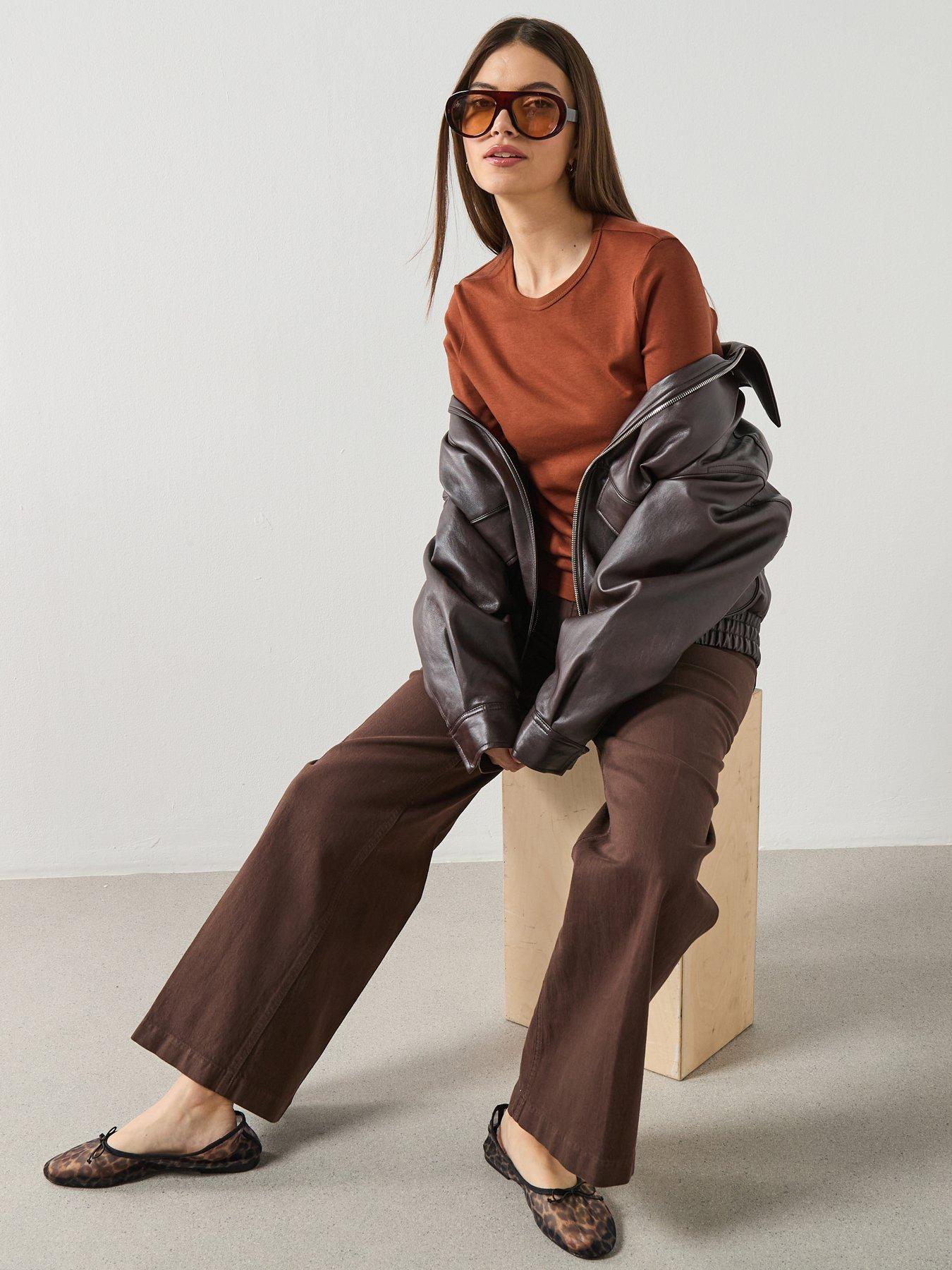  image of mango-wide-leg-jeans-with-pockets-brown