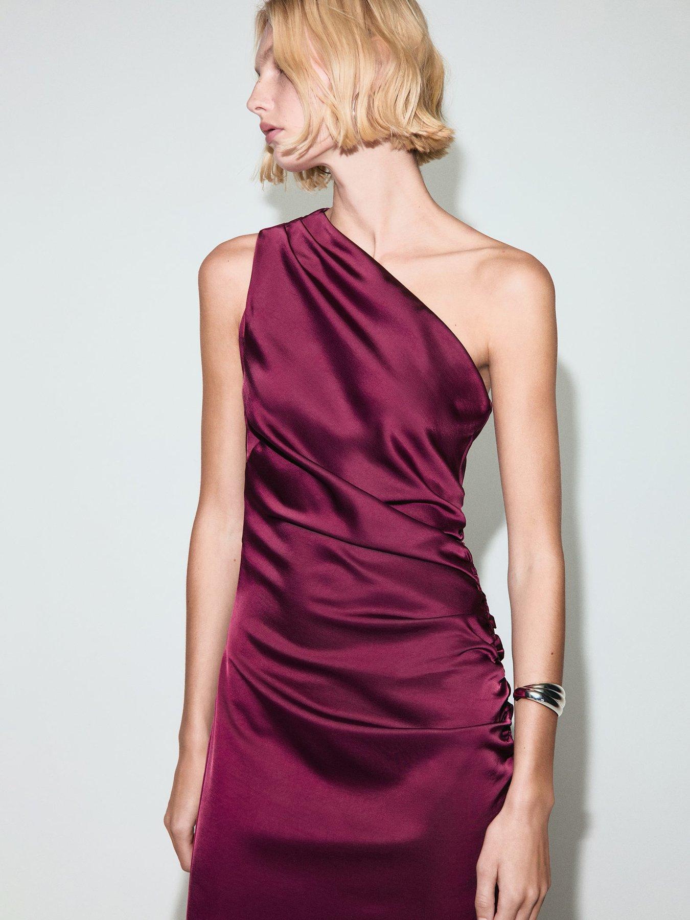 Image 3 of 5 of Mango Asymmetrical Satin Dress - Pink