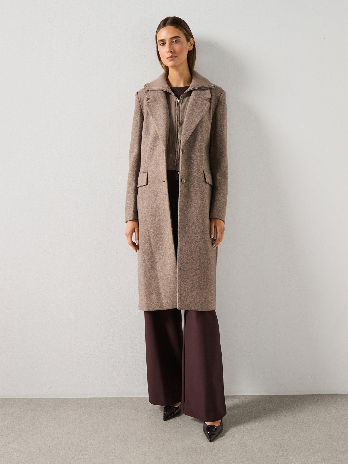 Image 1 of 6 of Mango Combined Coat With Detachable Collar - Brown