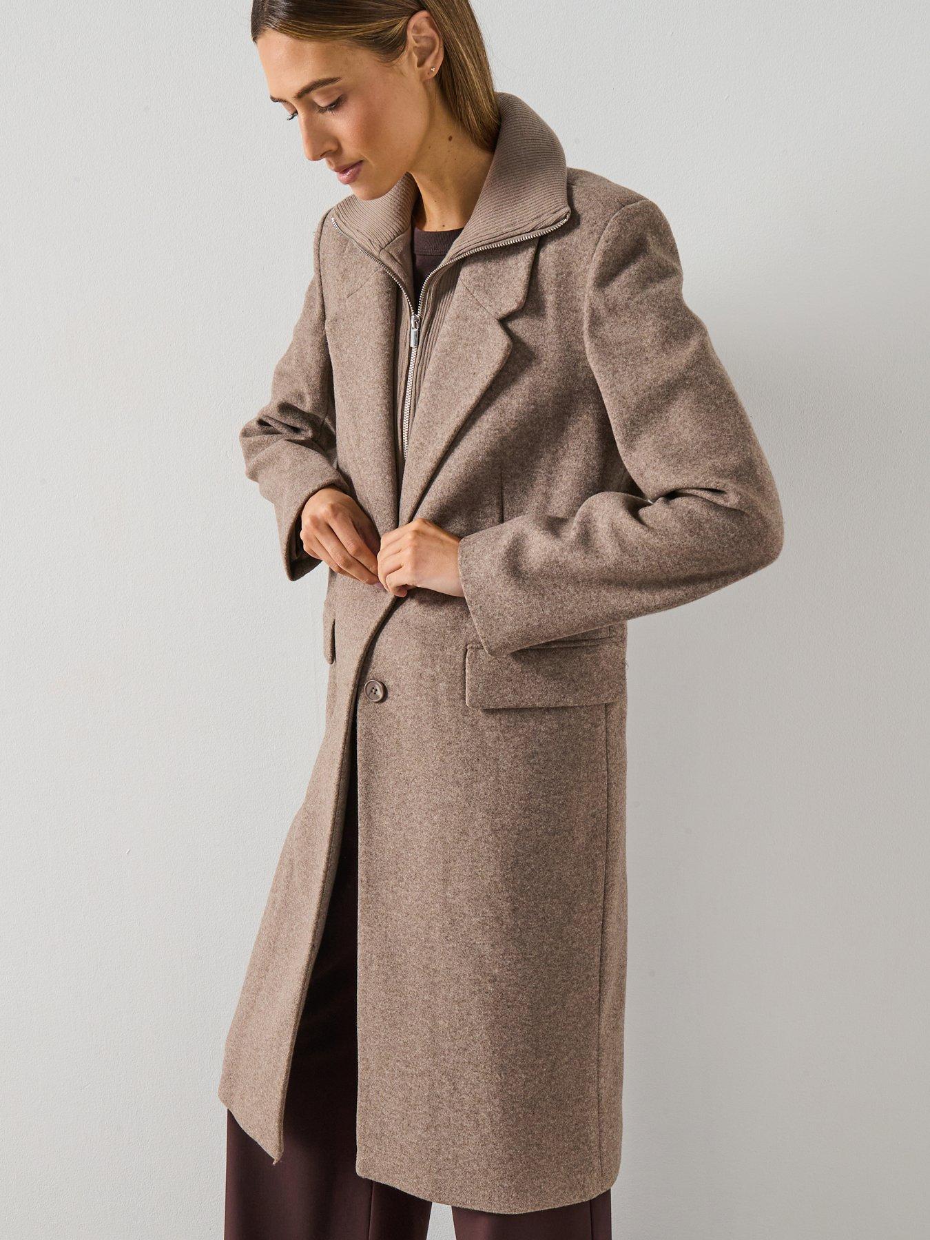 Image 4 of 6 of Mango Combined Coat With Detachable Collar - Brown