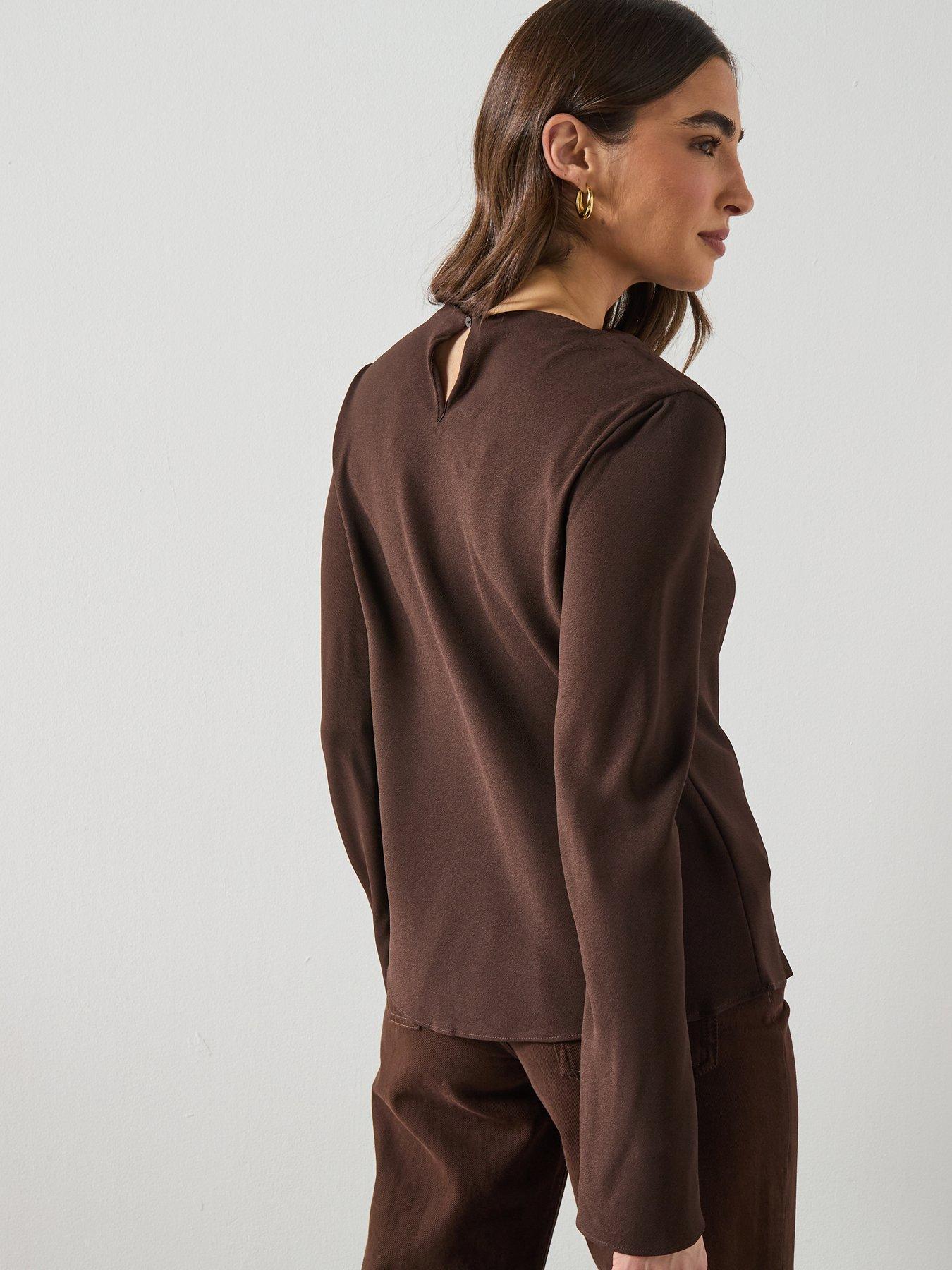 Image 2 of 6 of Mango Draped Boat-neck Blouse - Brown