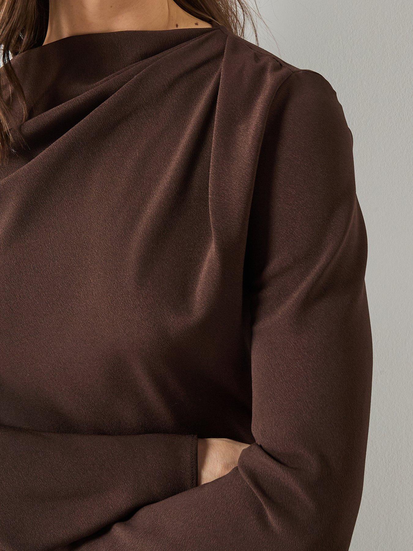 Image 5 of 6 of Mango Draped Boat-neck Blouse - Brown