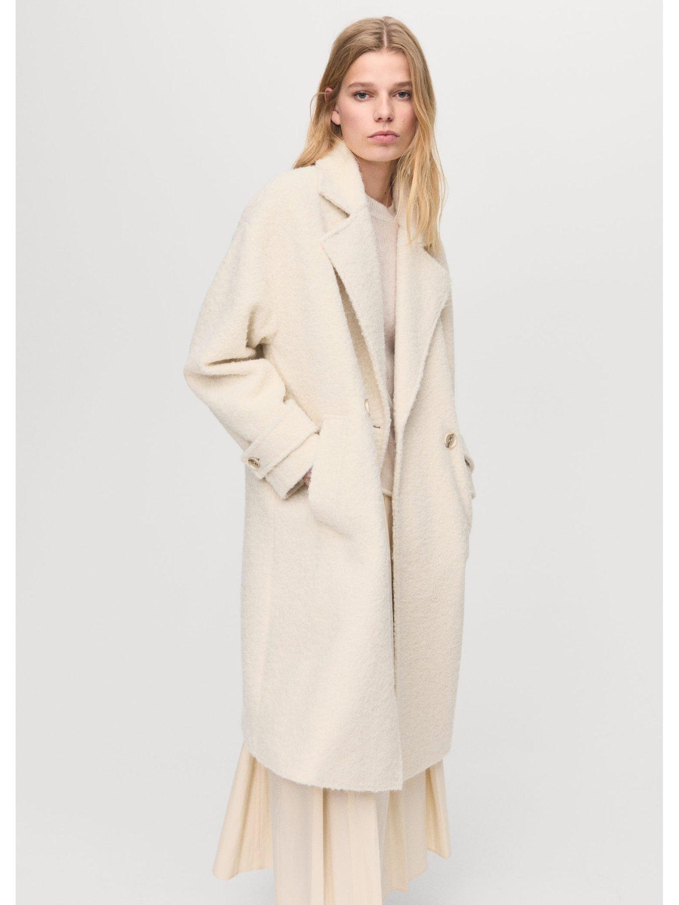 Image 1 of 7 of Mango Lapel Collar Boucle Coat - Beige