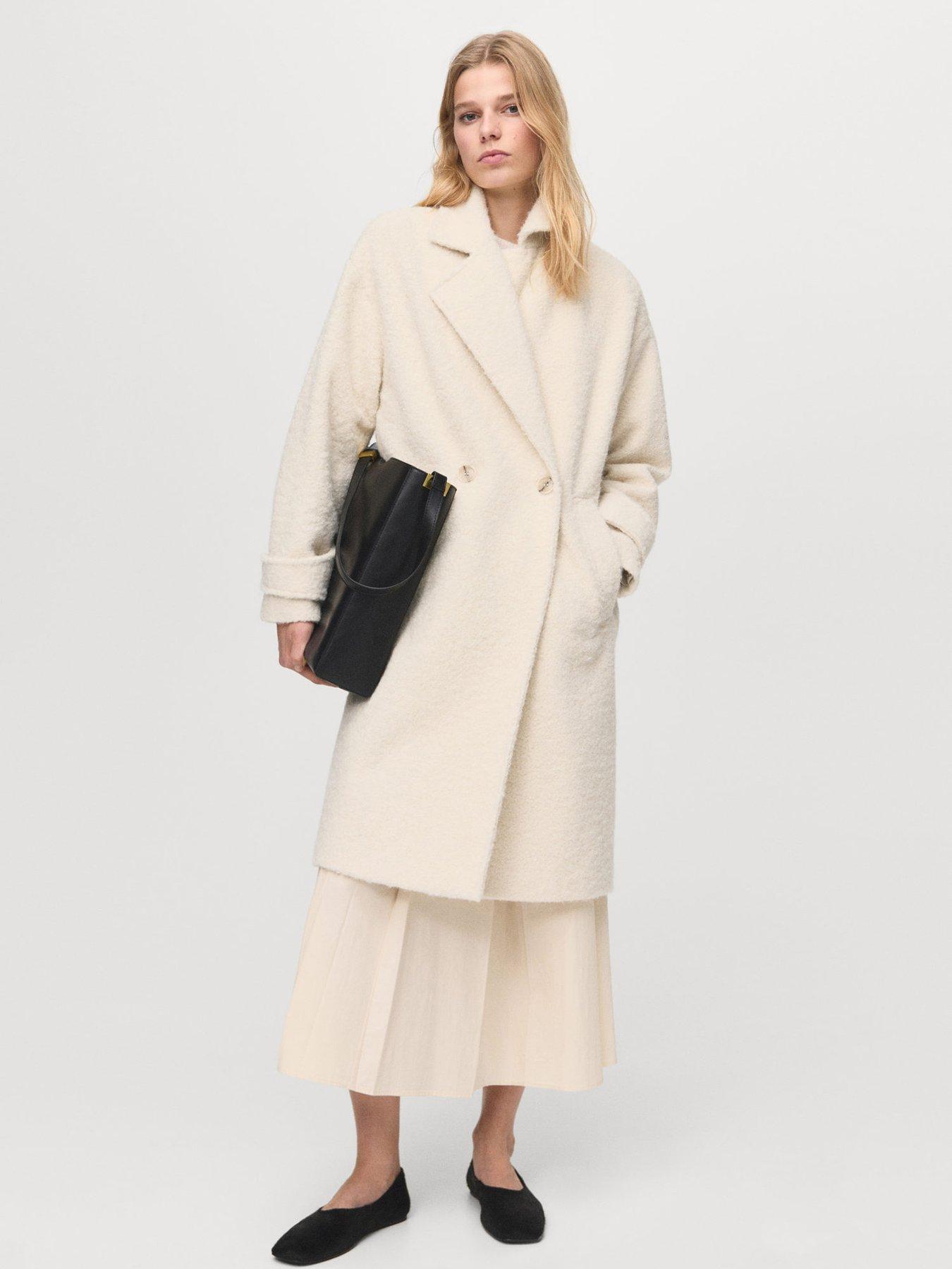 Image 3 of 7 of Mango Lapel Collar Boucle Coat - Beige