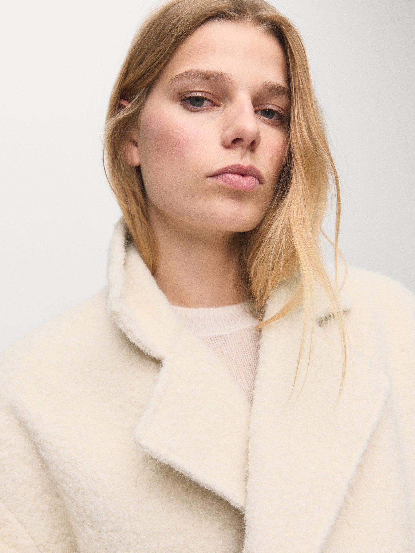 Image 4 of 7 of Mango Lapel Collar Boucle Coat - Beige