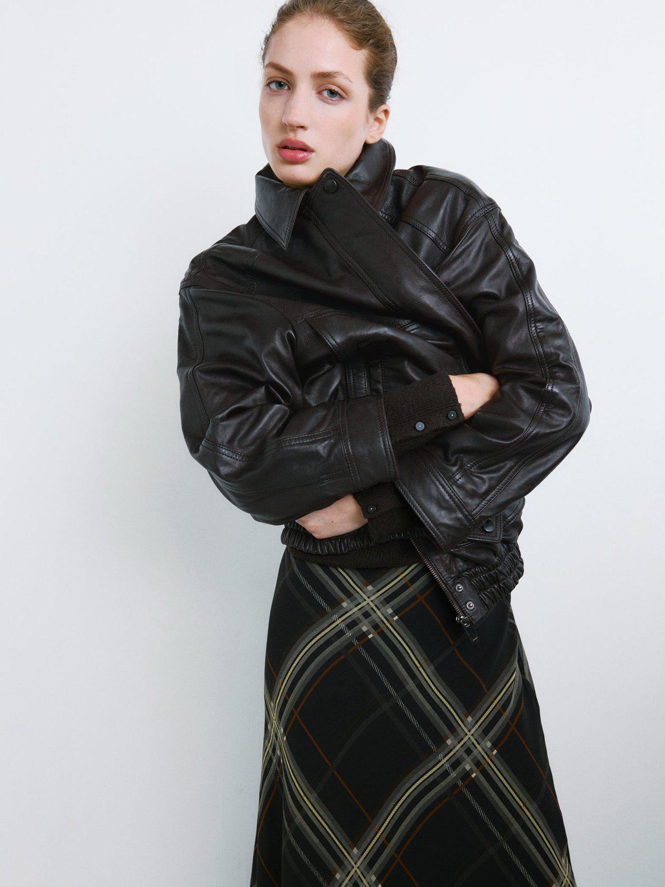 Image 5 of 6 of Mango Oversized Leather Jacket - Brown