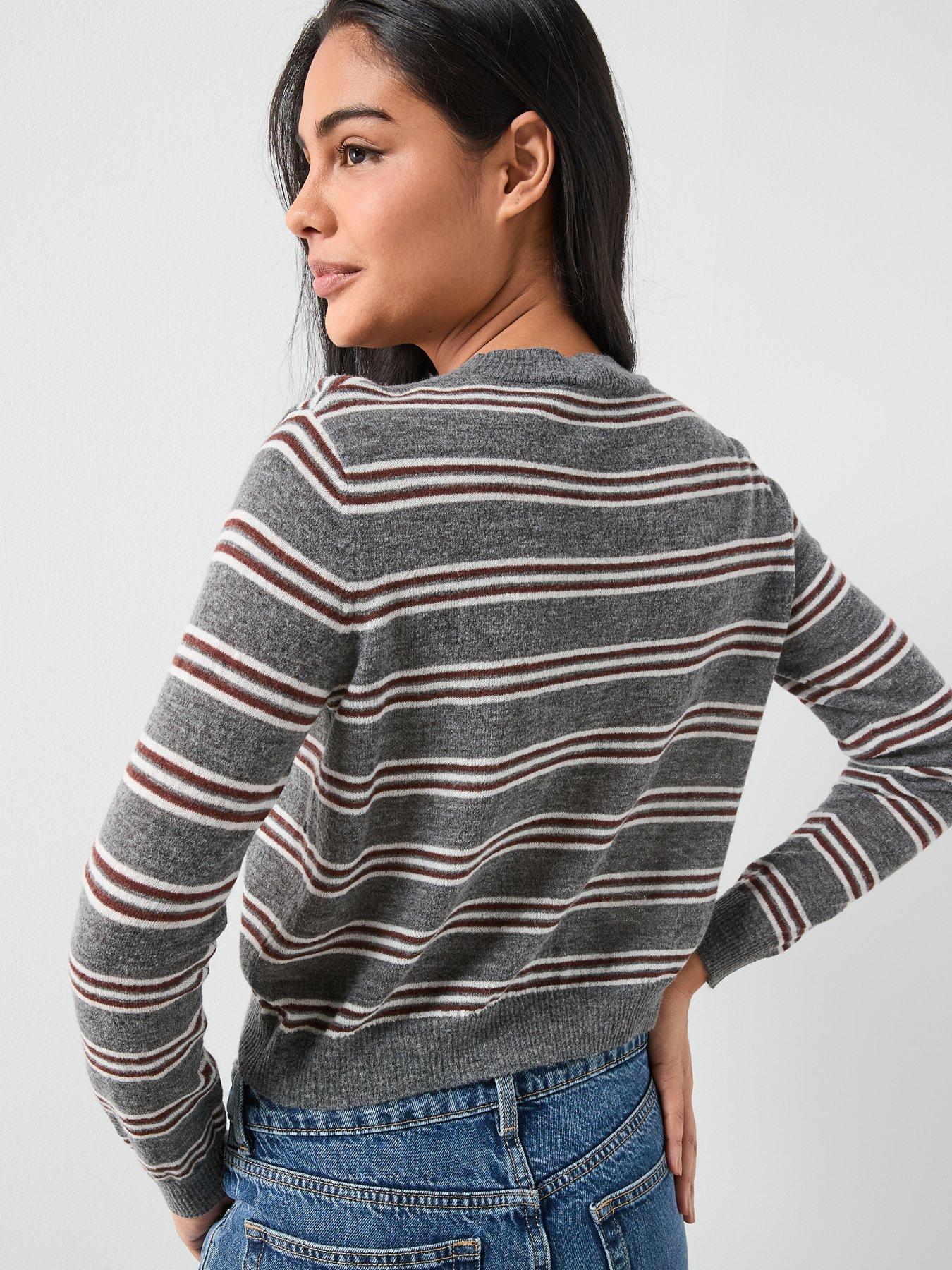 stillFront image of mango-knit-striped-sweater-grey