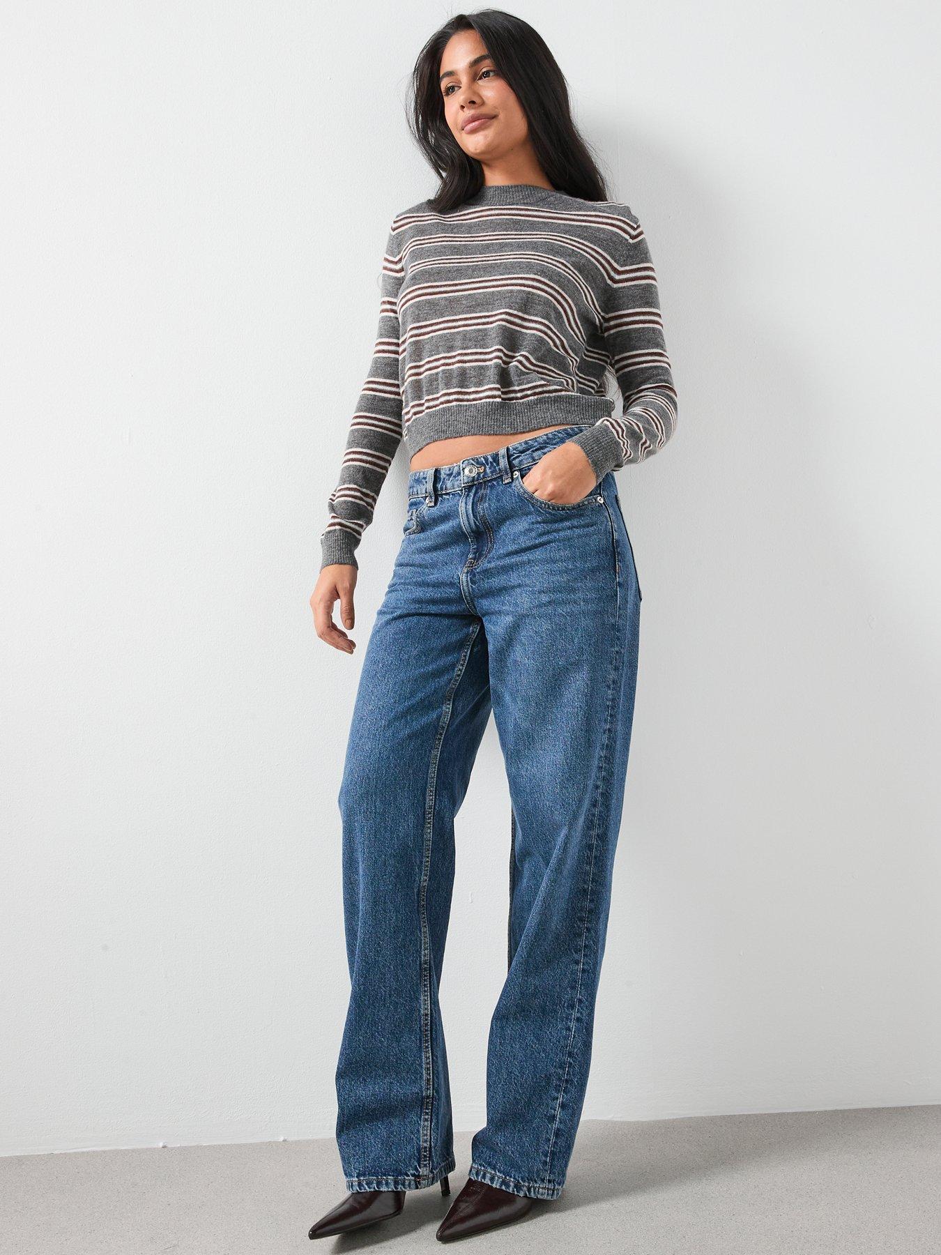  image of mango-knit-striped-sweater-grey