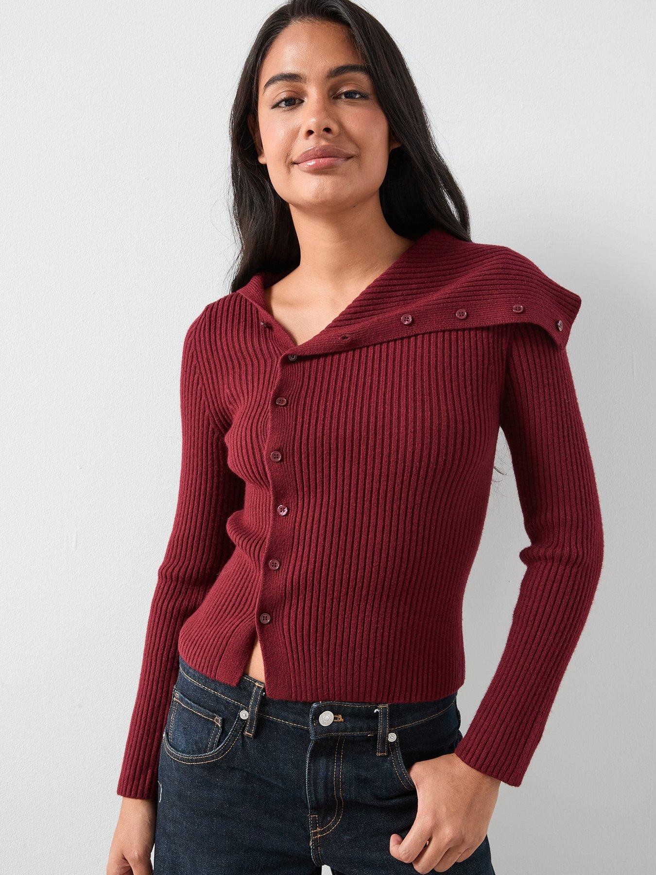 Image 1 of 6 of Mango Cardigan with Shawl Collar - Red