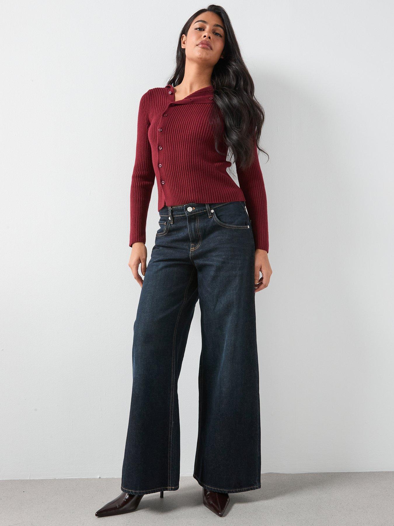 Image 3 of 6 of Mango Cardigan with Shawl Collar - Red