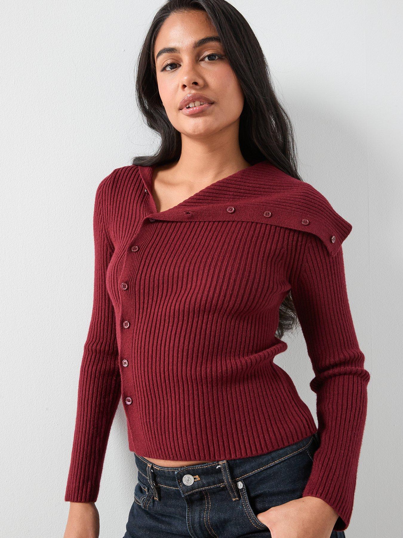 Image 4 of 6 of Mango Cardigan with Shawl Collar - Red