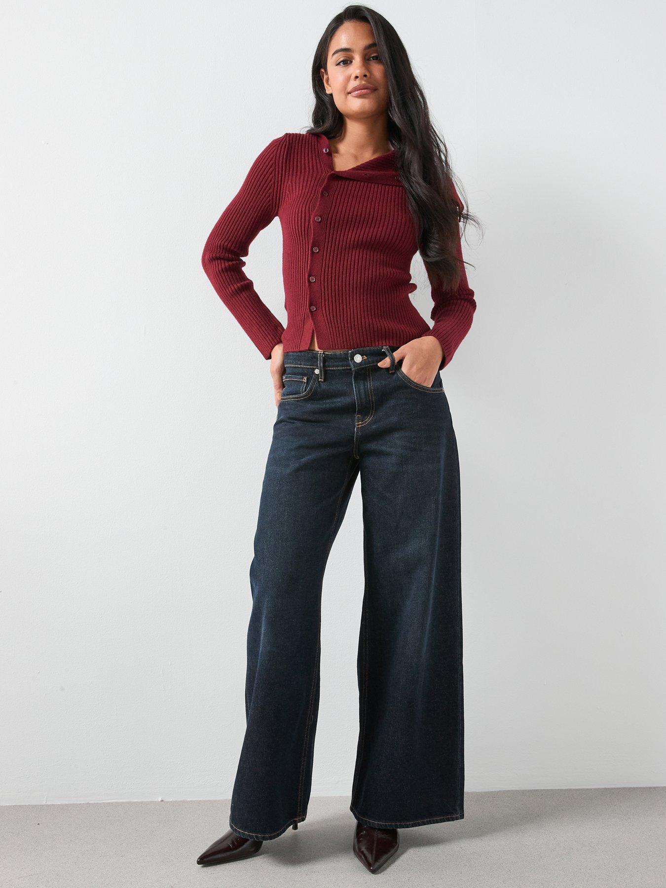 Image 6 of 6 of Mango Cardigan with Shawl Collar - Red