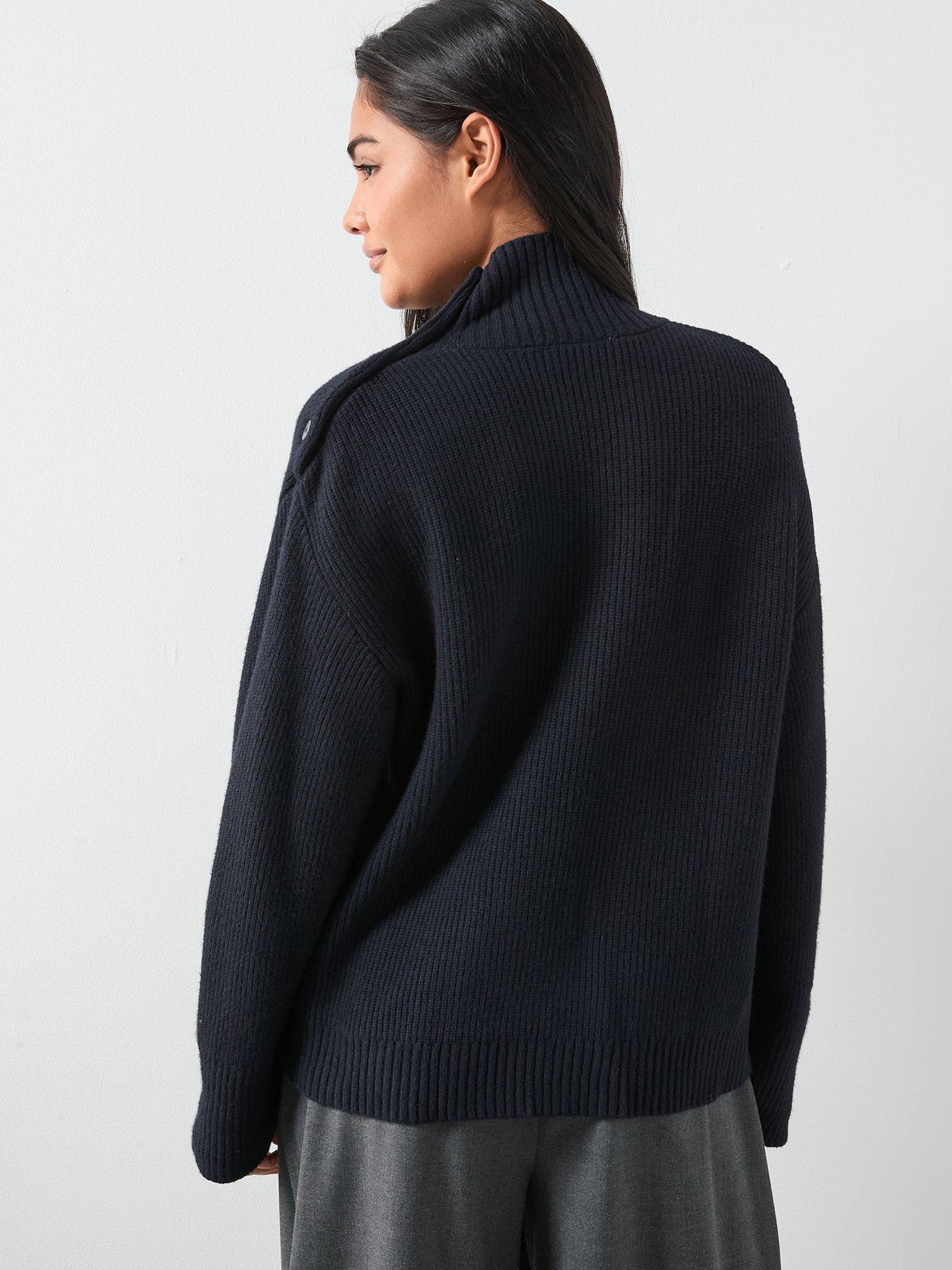 Image 2 of 5 of Mango Perkins-Neck Sweater with Button Detail - Navy