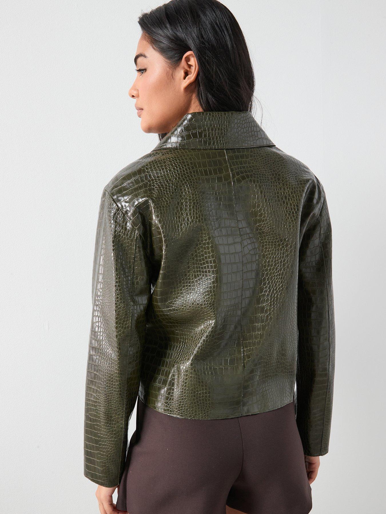 Image 2 of 6 of Mango Leather Regular Cropped Textured Jacket