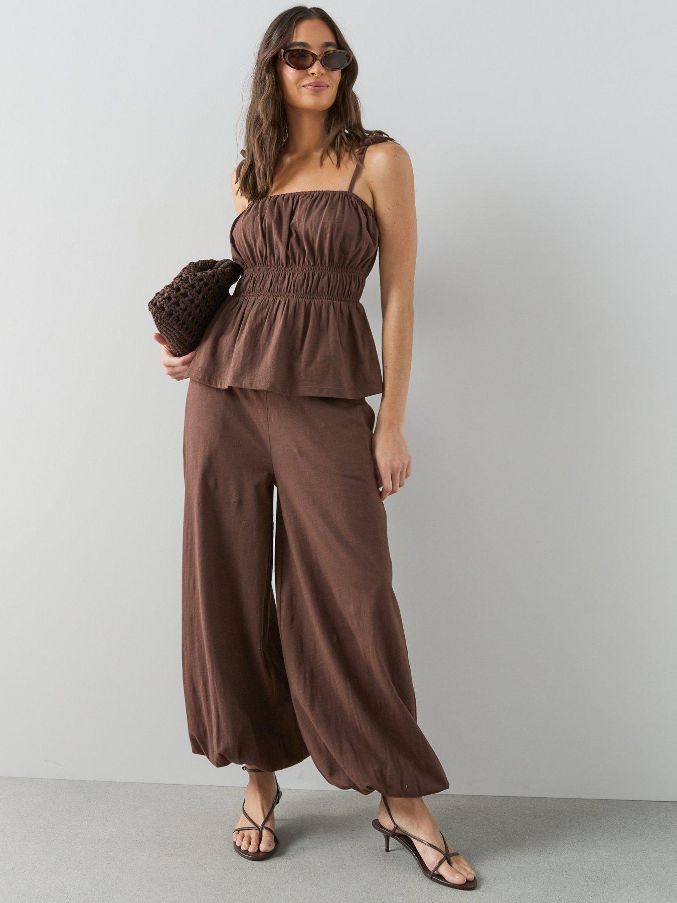 The Very Collection Balloon Leg Trousers Co-Ord - Brown