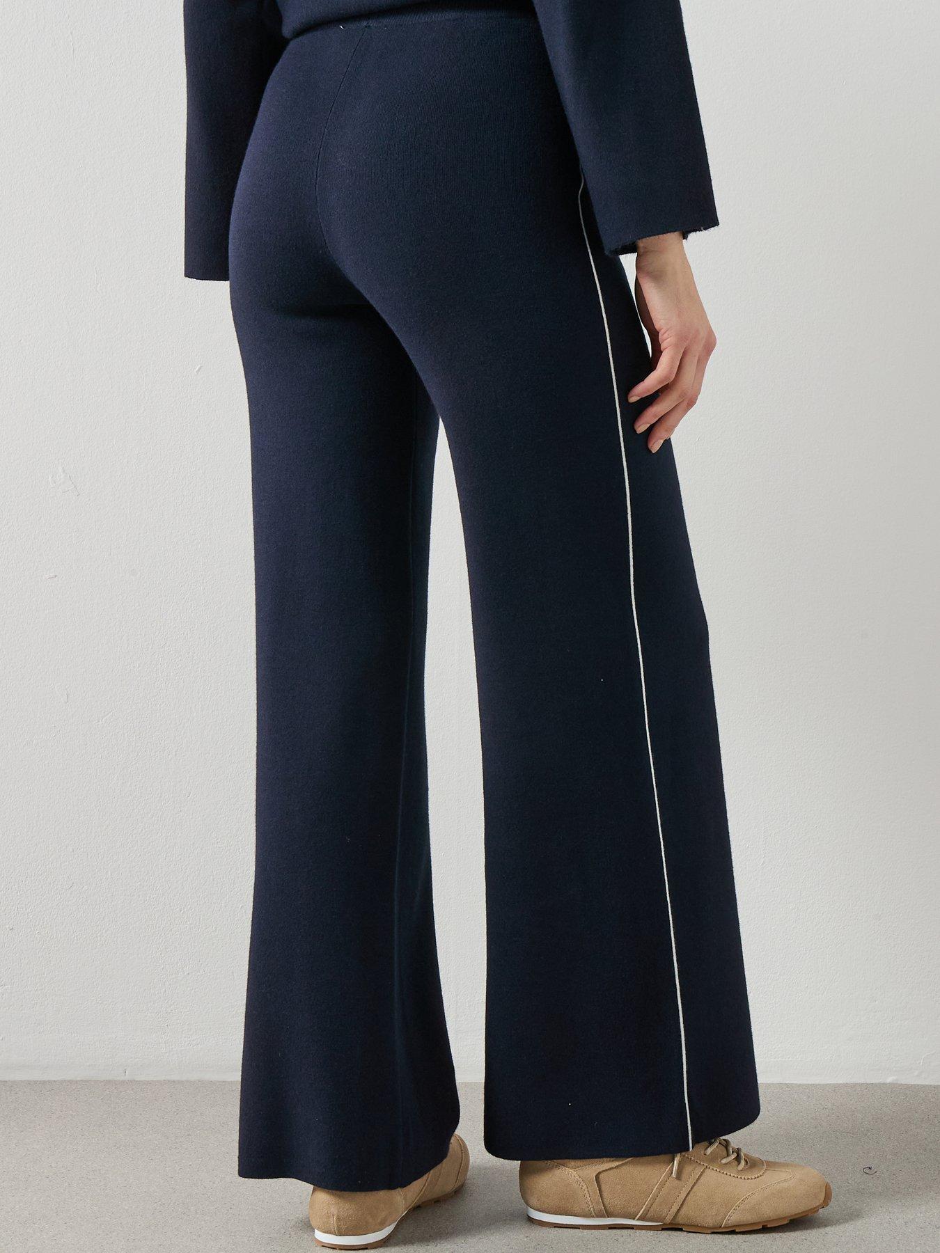 Image 2 of 6 of Mango Contrast Stripe Straight Trousers -Navy