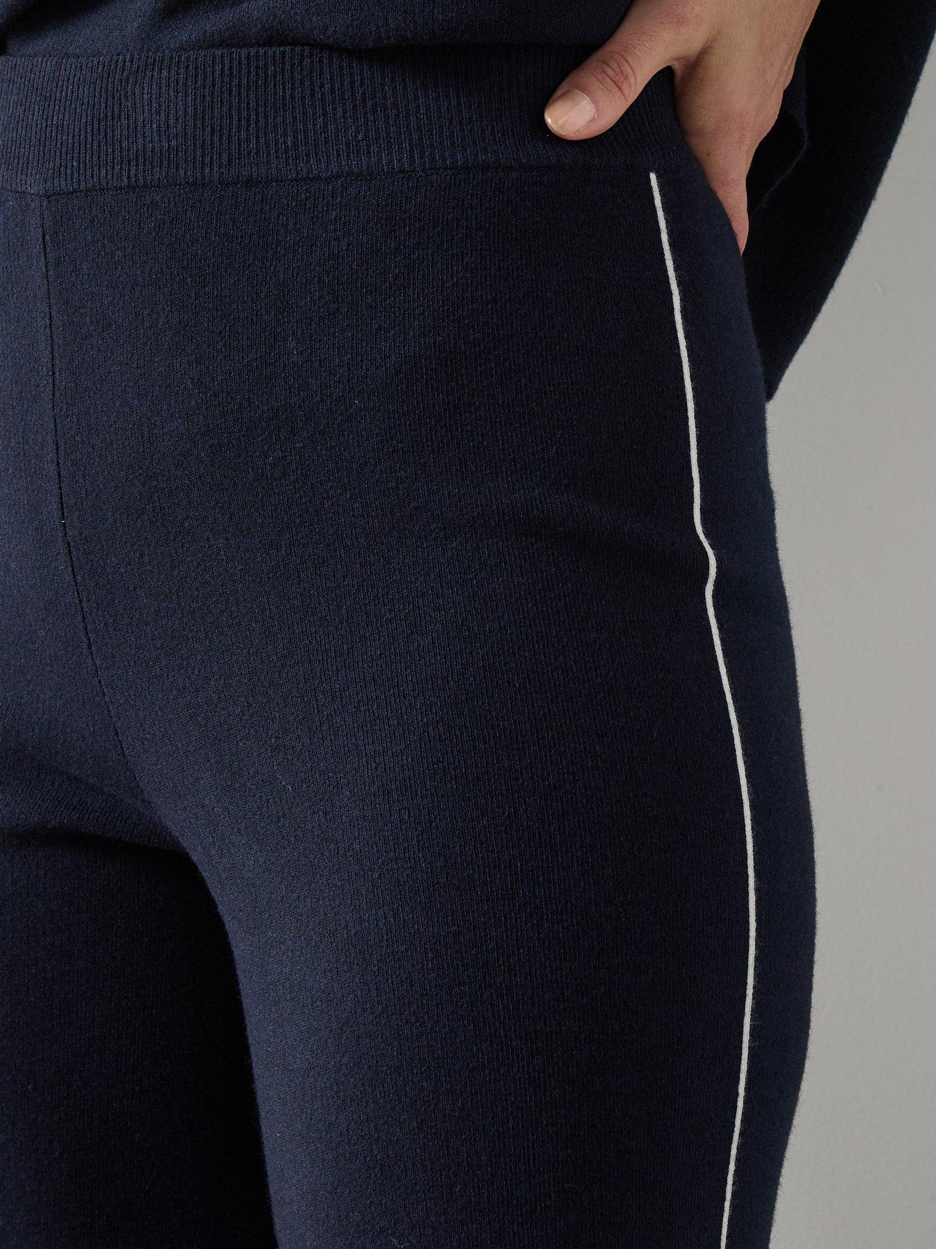 Image 6 of 6 of Mango Contrast Stripe Straight Trousers -Navy