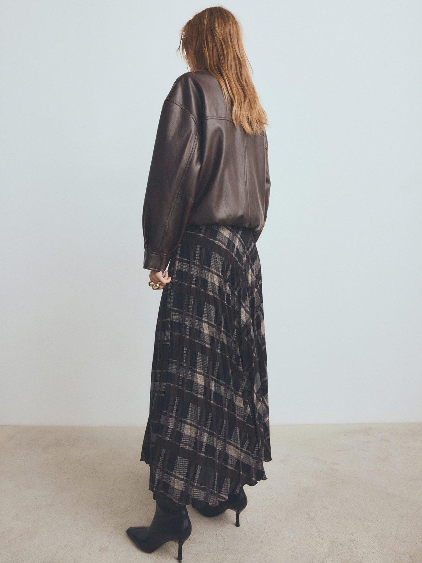 stillFront image of mango-long-tartan-skirt-brown