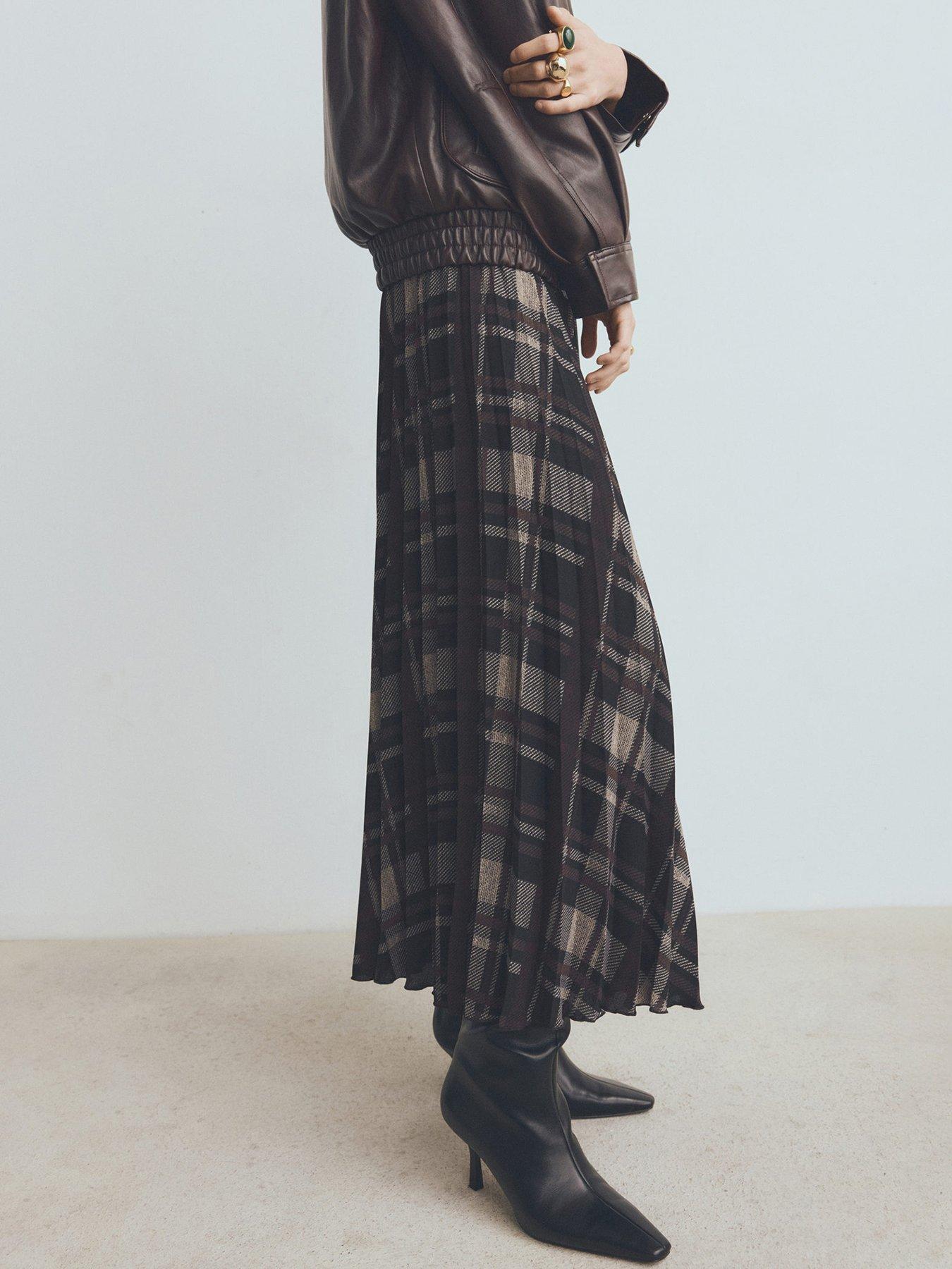  image of mango-long-tartan-skirt-brown