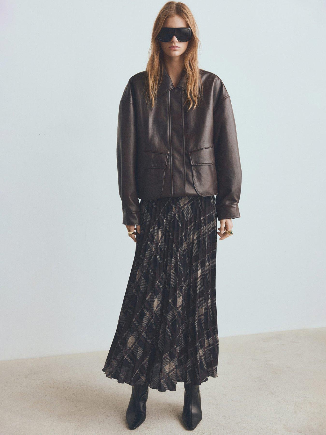  image of mango-long-tartan-skirt-brown