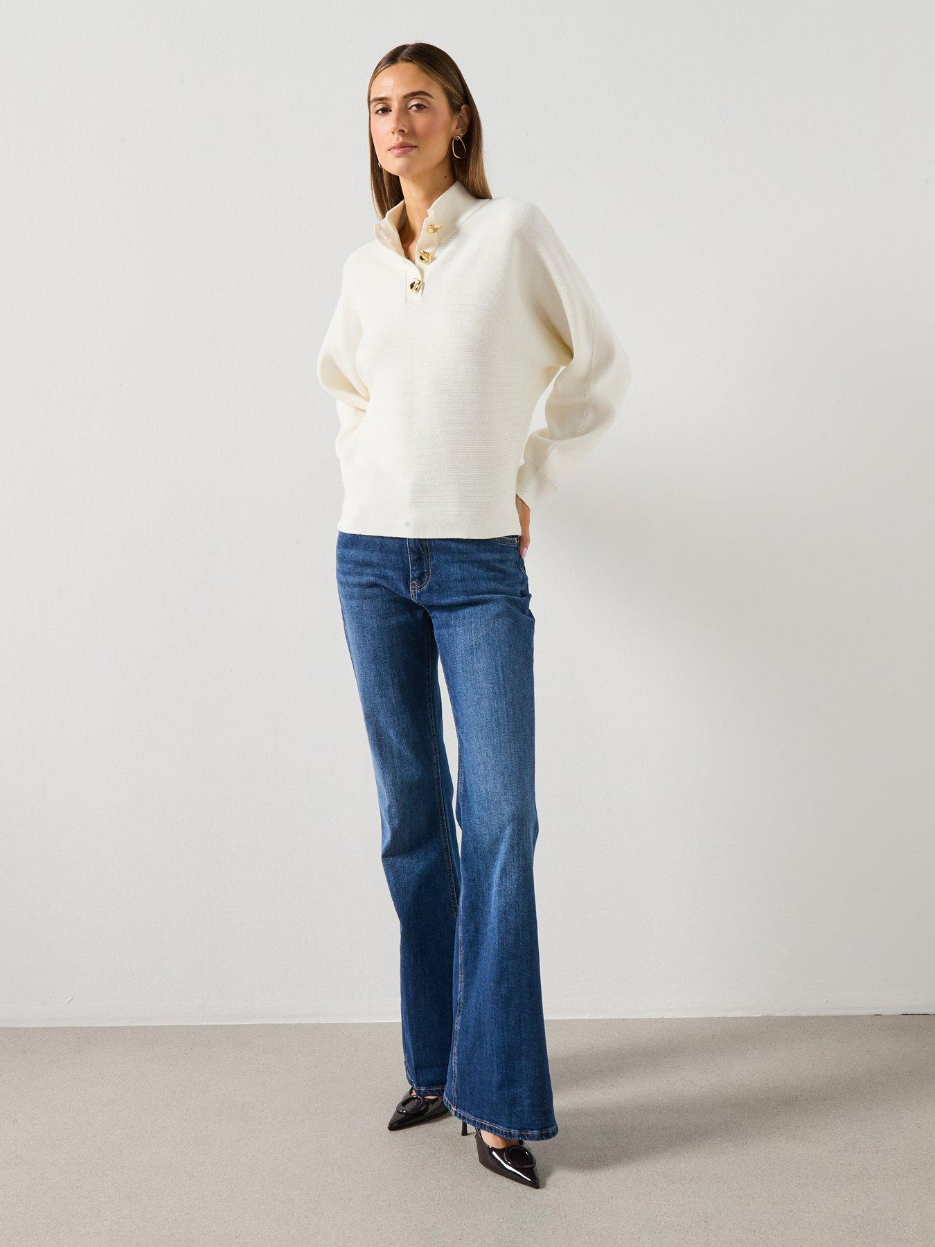 Image 3 of 6 of Mango Turtleneck Jumper With Jewel Buttons - Beige