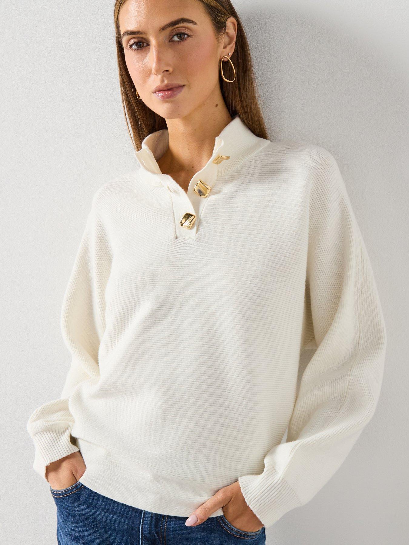 Image 5 of 6 of Mango Turtleneck Jumper With Jewel Buttons - Beige