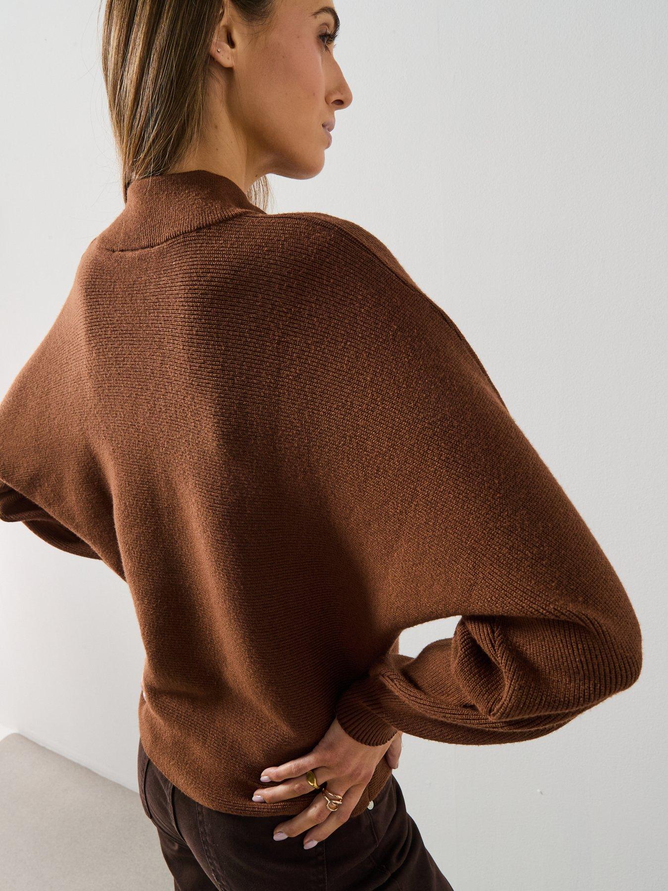 Image 2 of 6 of Mango Turtleneck Jumper With Jewel Buttons - Brown
