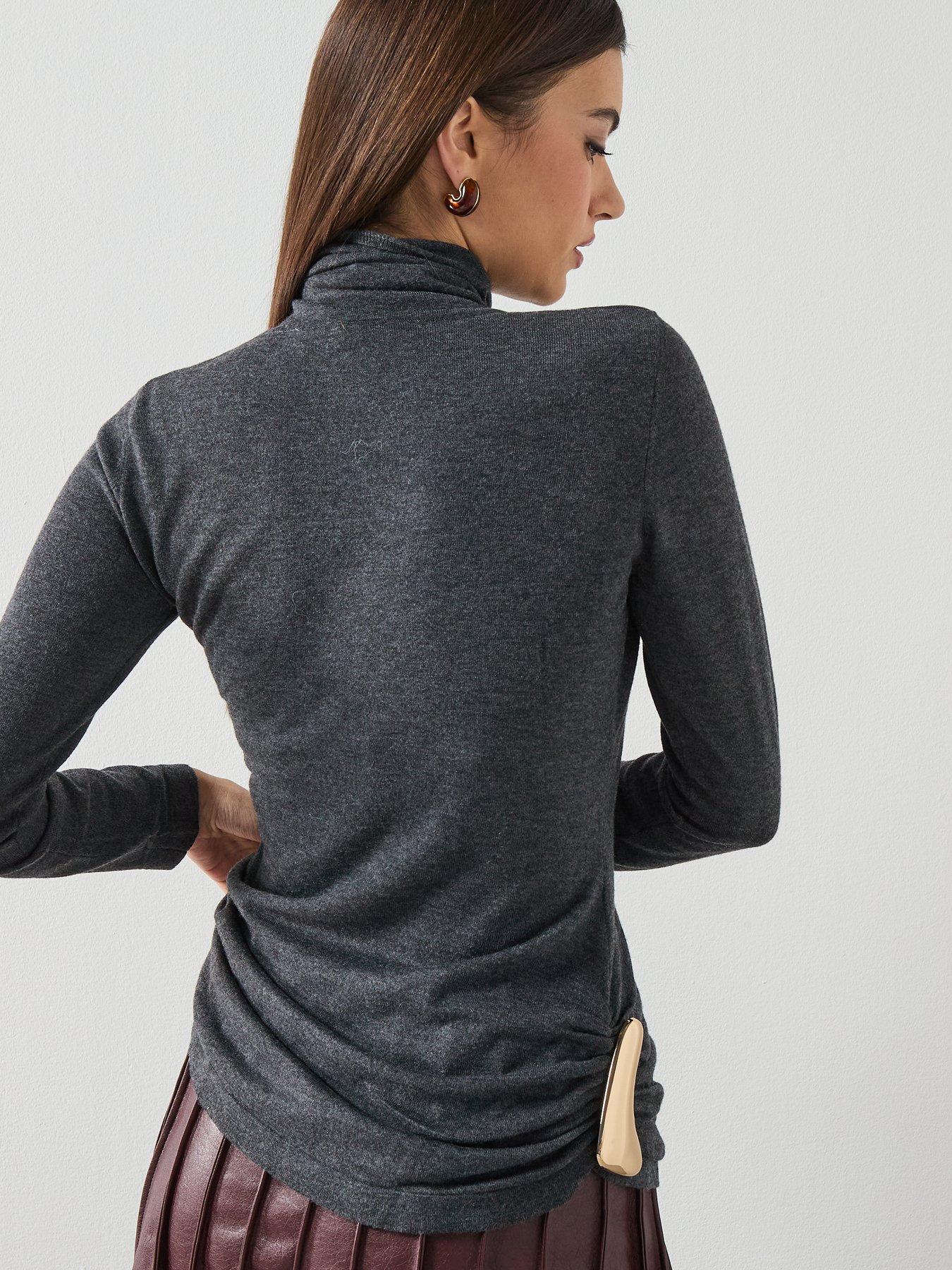 Image 2 of 6 of Mango Turtleneck Jumper With Brooch - Grey