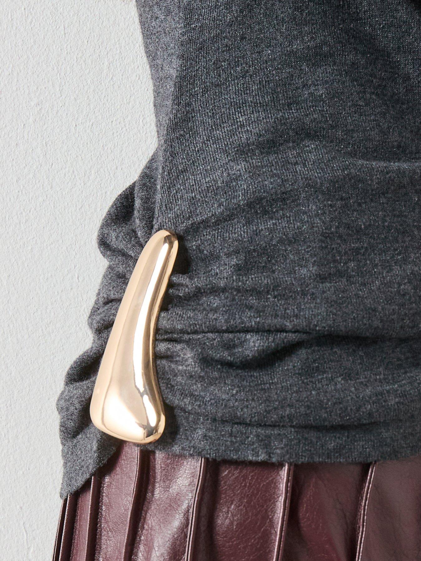 Image 5 of 6 of Mango Turtleneck Jumper With Brooch - Grey