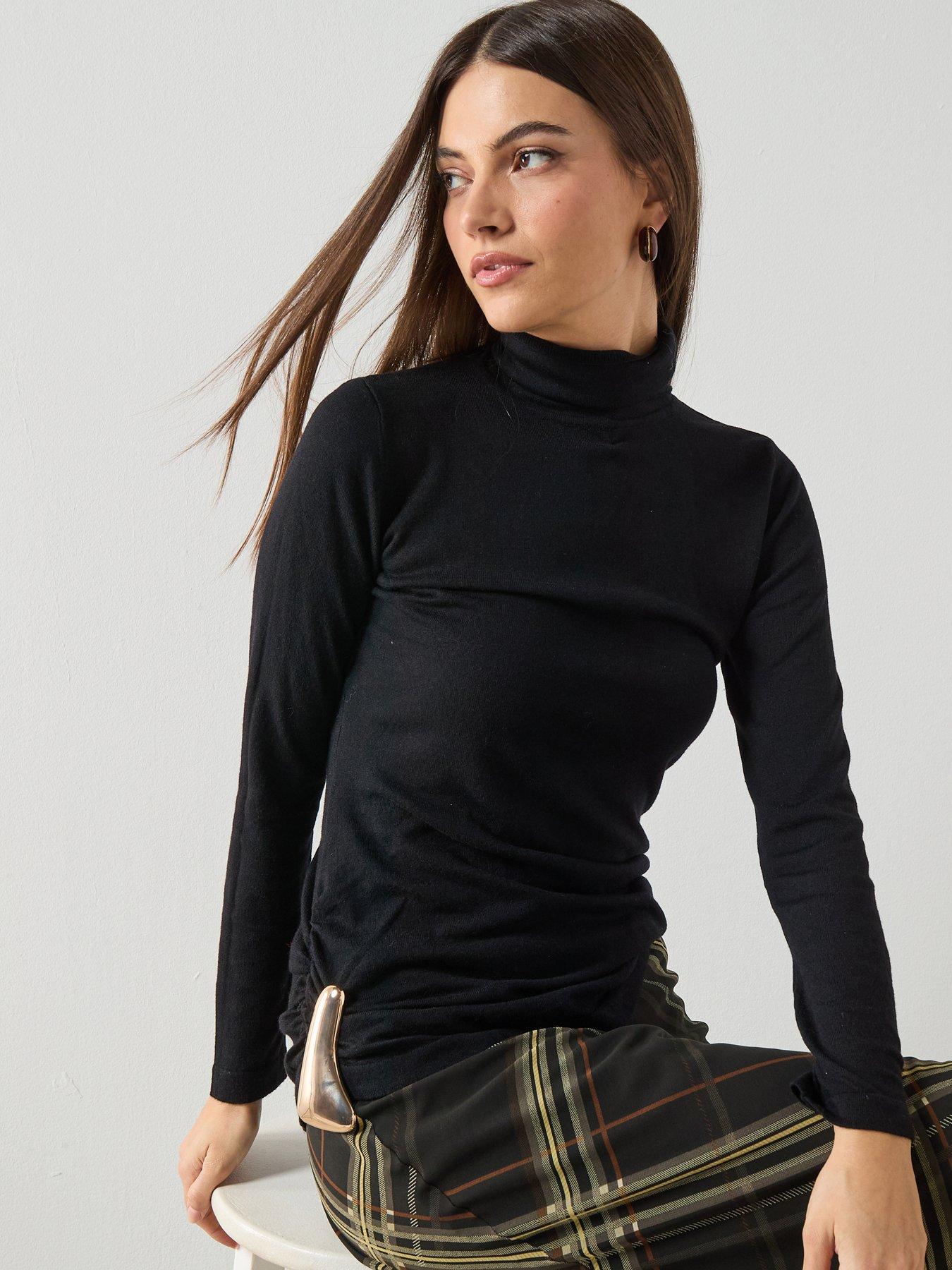 Image 1 of 6 of Mango Turtleneck Sweater With Brooch - Black