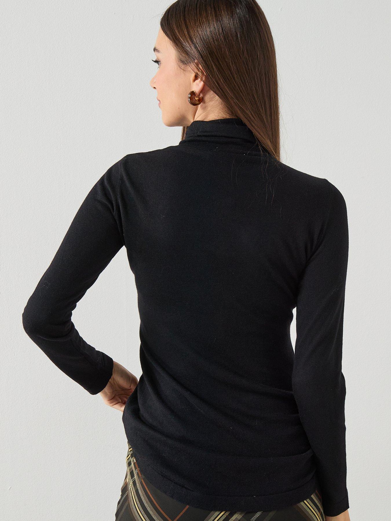 Image 2 of 6 of Mango Turtleneck Sweater With Brooch - Black
