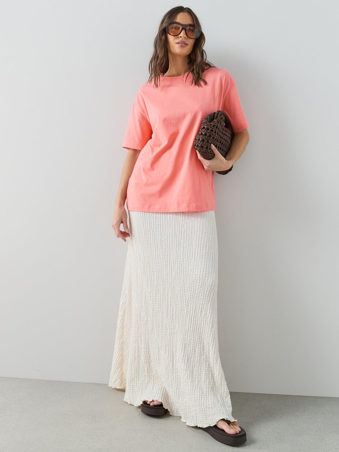 Image 3 of 7 of The Very Collection Crew Neck Oversized T-Shirt - Coral