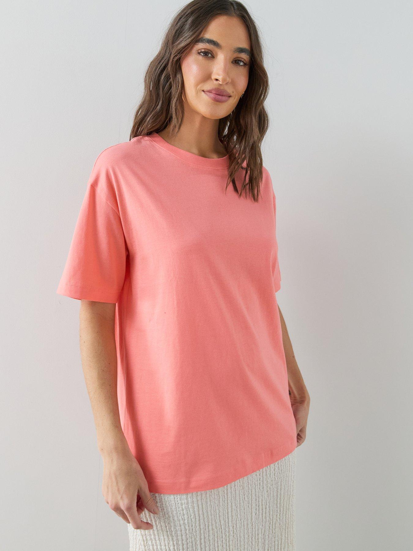 Image 5 of 7 of The Very Collection Crew Neck Oversized T-Shirt - Coral