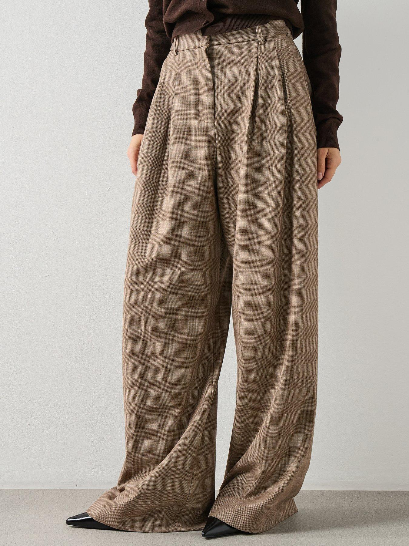  image of mango-wide-leg-check-suit-trousers-brown
