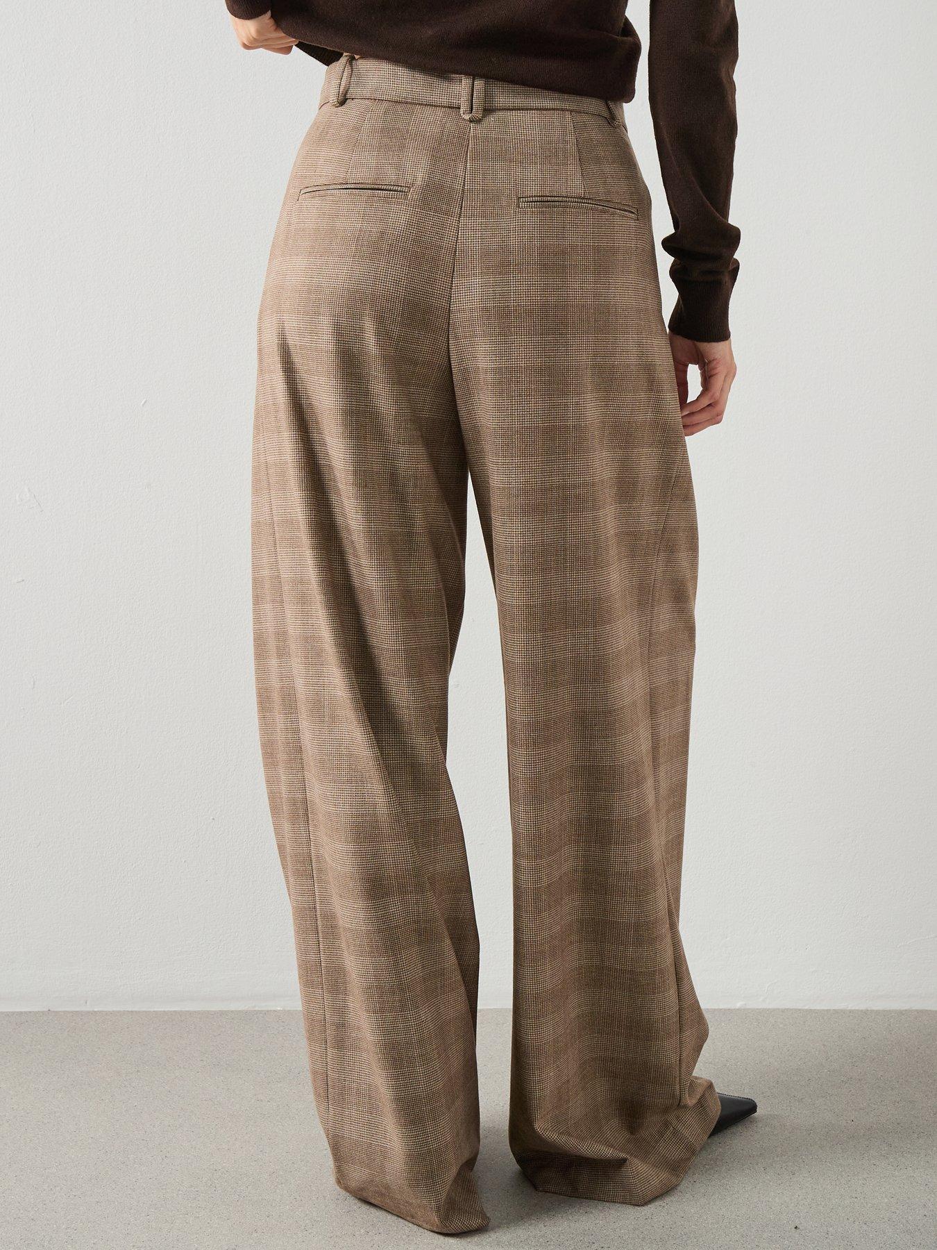  image of mango-wide-leg-check-suit-trousers-brown