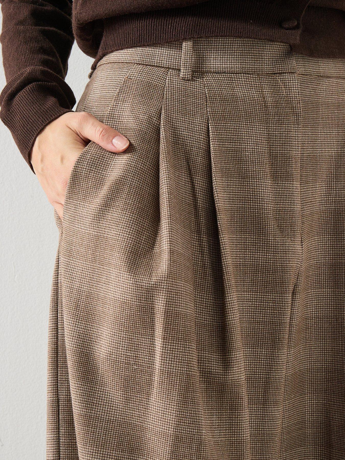  image of mango-wide-leg-check-suit-trousers-brown