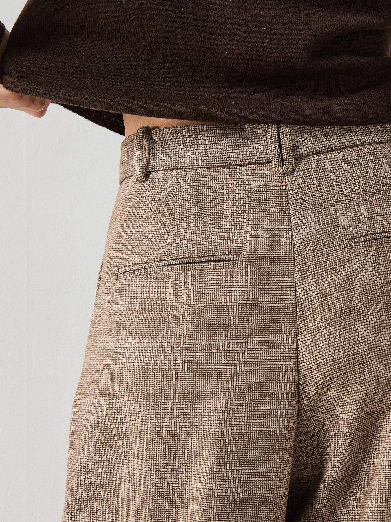  image of mango-wide-leg-check-suit-trousers-brown