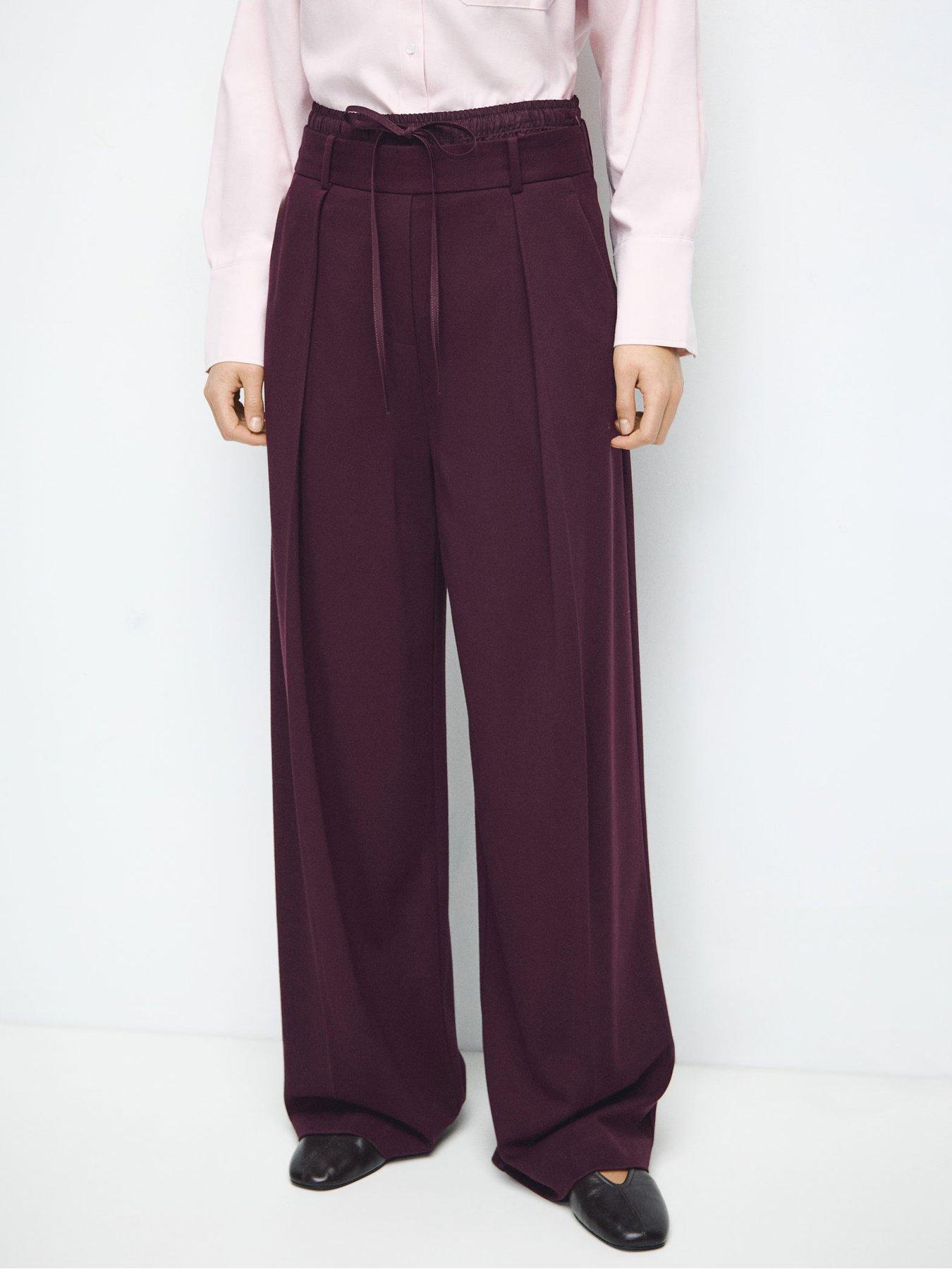 Mango Salitre Wide Leg Trousers - Burgundy